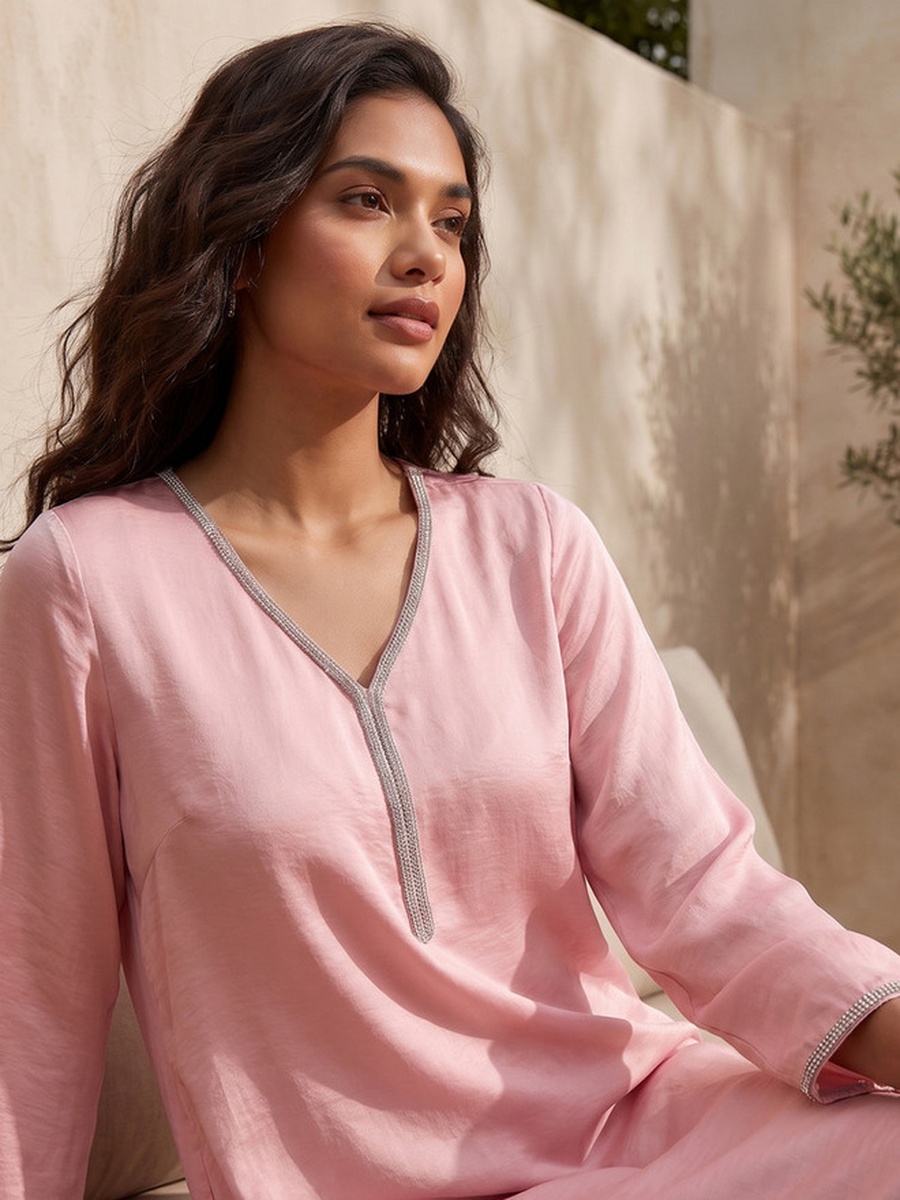 Long Sleeves Embellished Night Gown