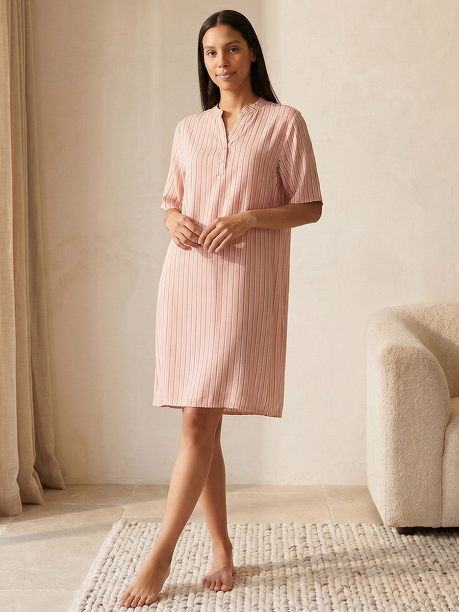 Set of 2 - Short Sleeves Mandarin Collar Viscose Knee Length Night Dress