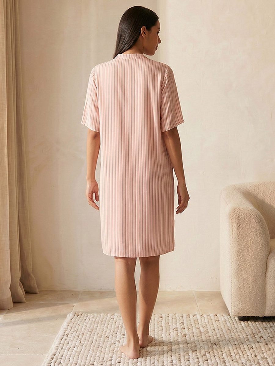Set of 2 - Short Sleeves Mandarin Collar Viscose Knee Length Night Dress