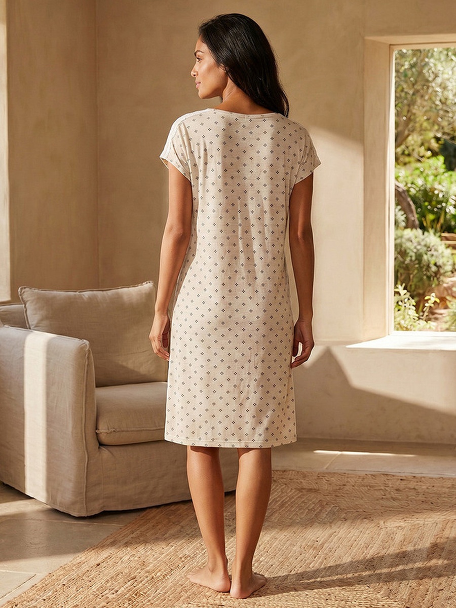 Knee Length Night Dress with Short Sleeves