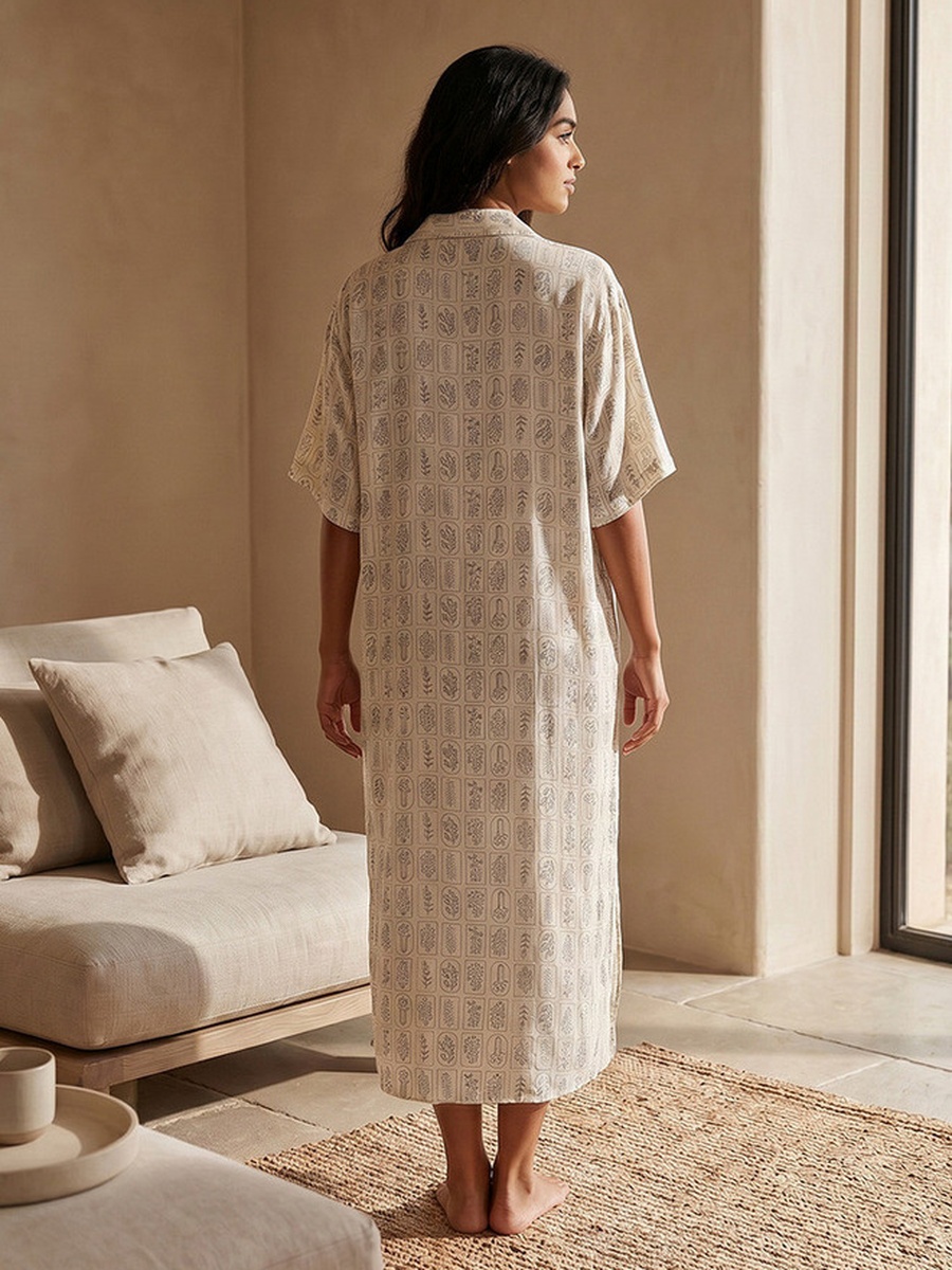 Set of 2 - Short Sleeves Assorted Print Viscose Midi Length Night Dress