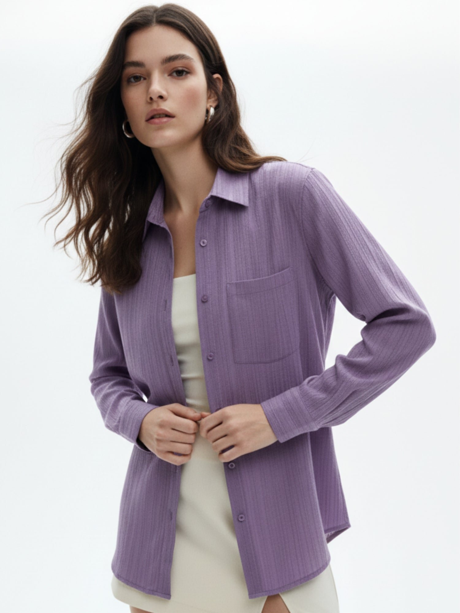 Purple Long Sleeve Ribbed Shirt