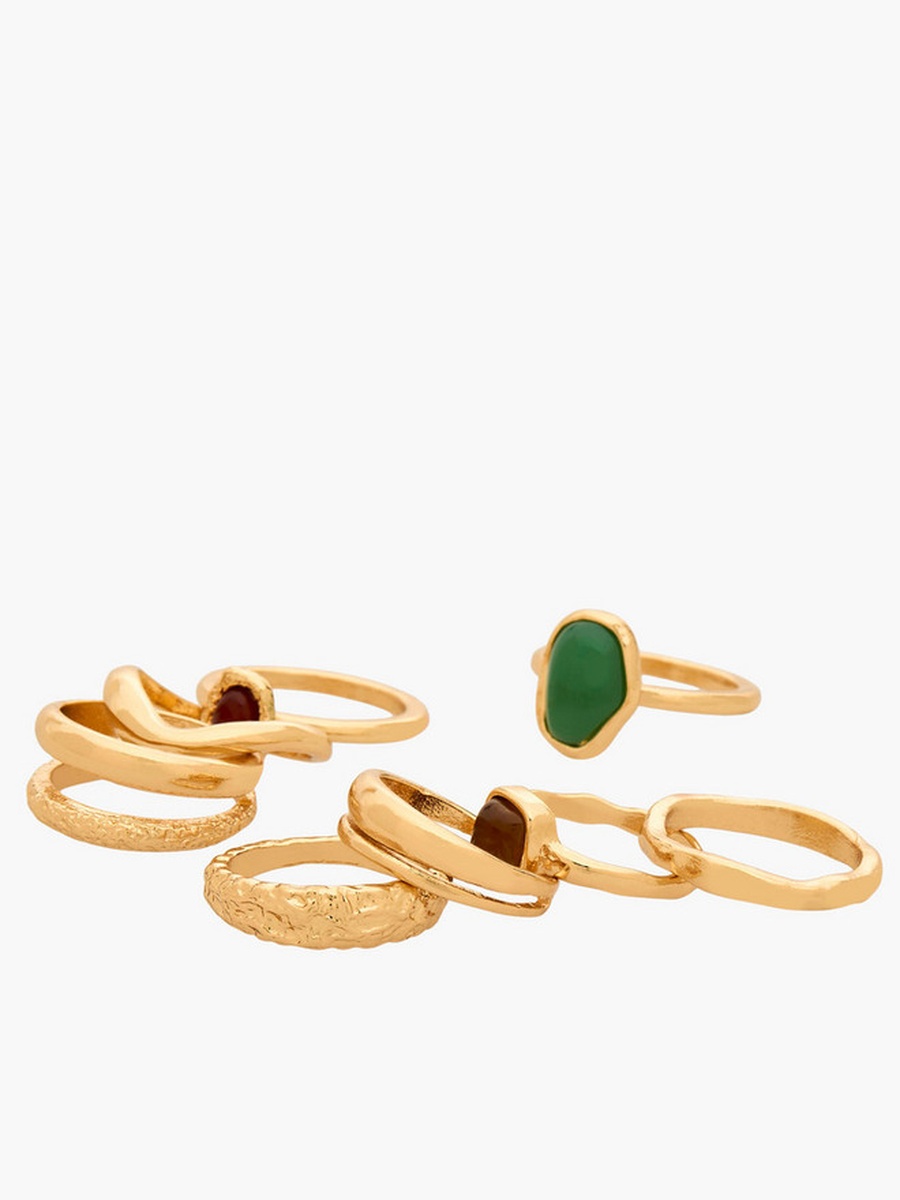 Pack of 8 Gold Tone Resin Ring with Embellished Detail