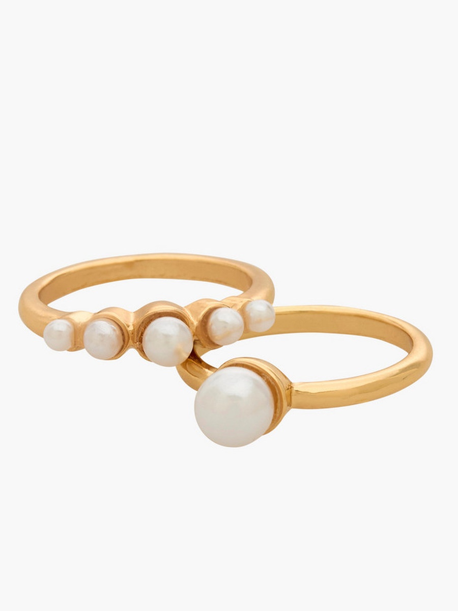 Set of 8 - Gold Tone Ring with Pearl Embellishment