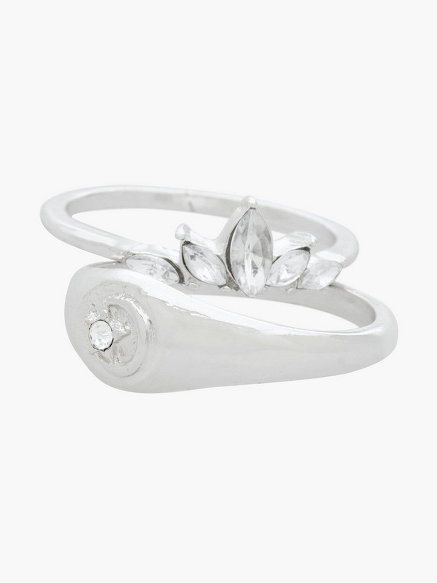 Set of 8 - Silver Tone Ring with Stone Embellishments