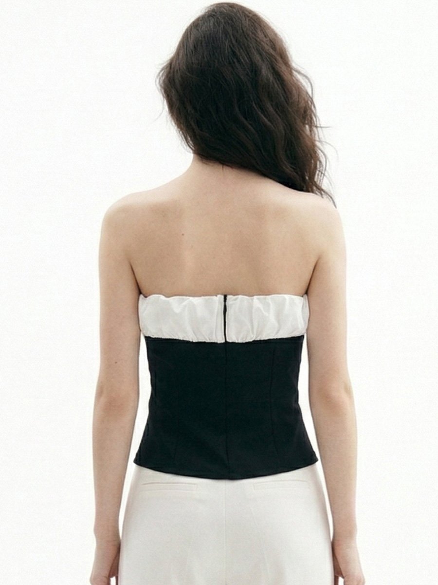 Black Contrast Toned Tube Top With Bow