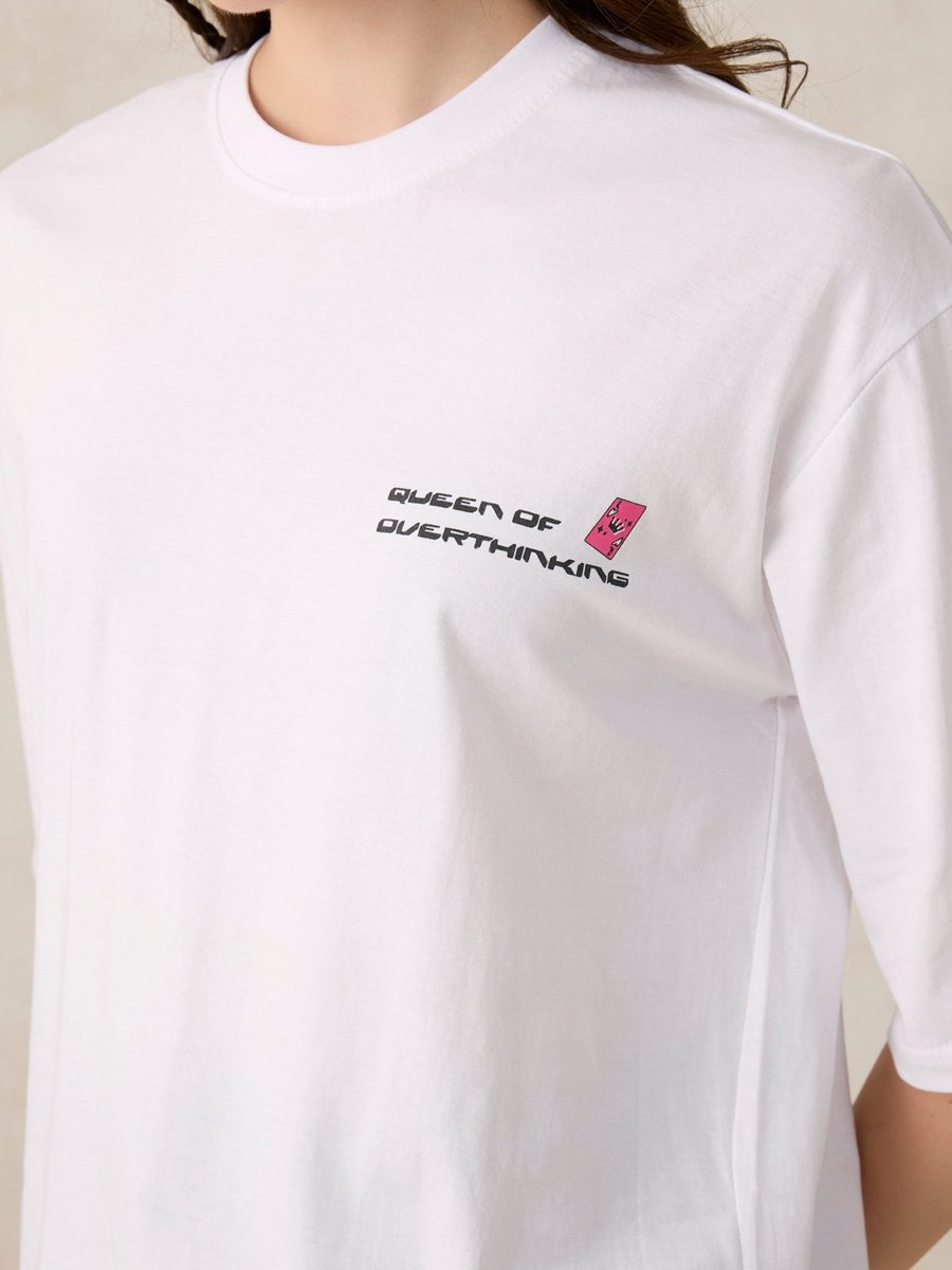 White Oversized Graphic T-Shirt with Round Neck