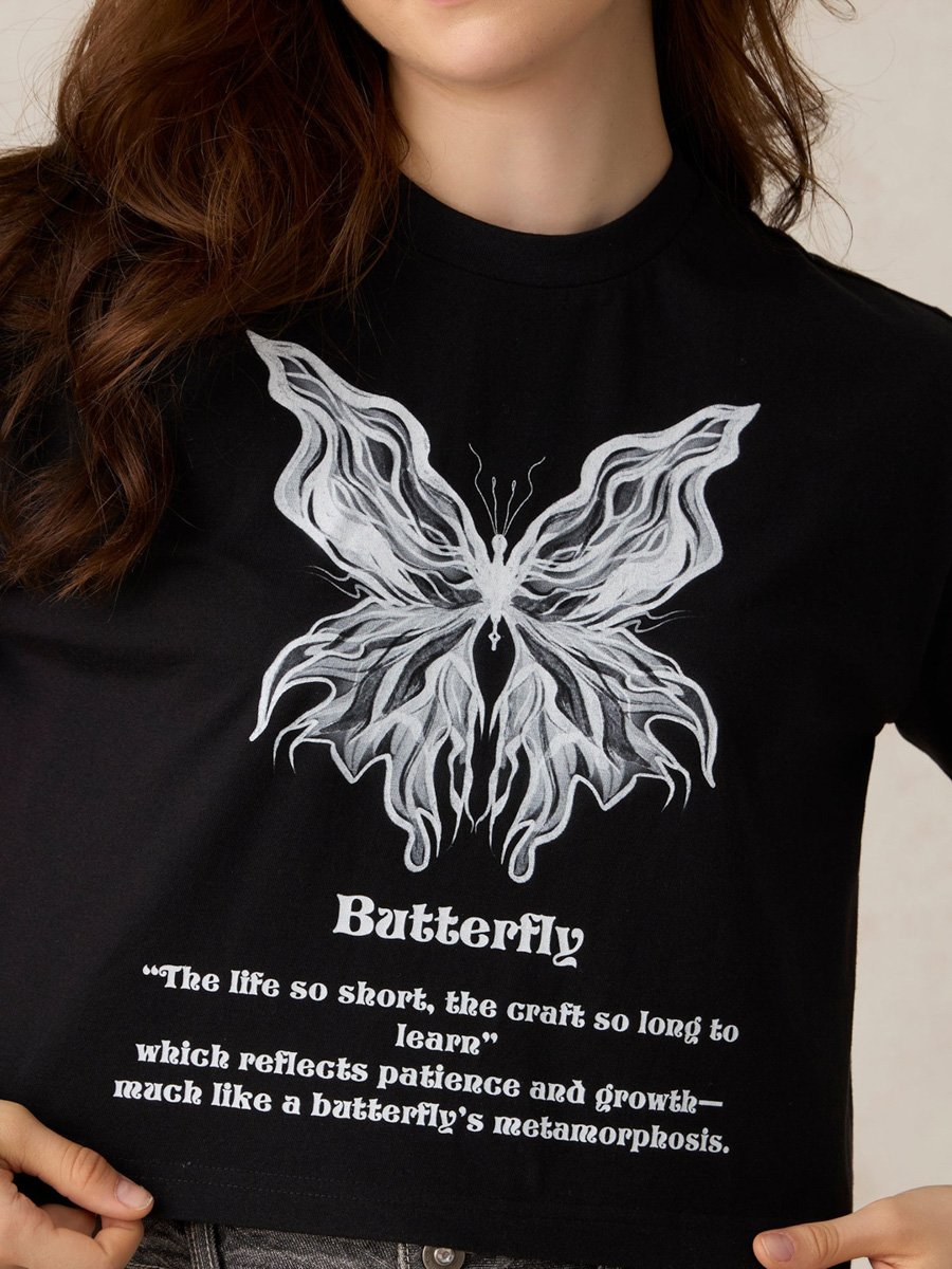 Black Cropped Graphic T-Shirt
