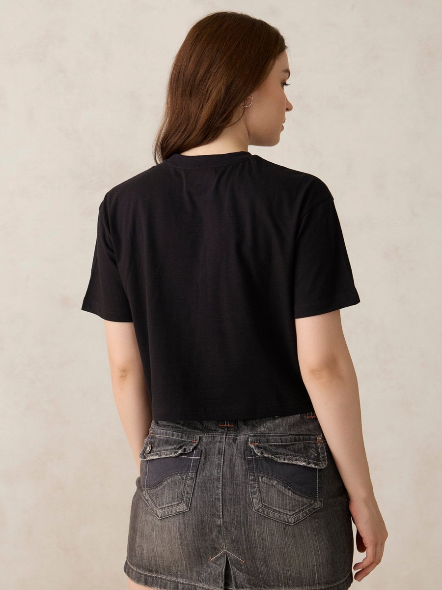 Black Cropped Graphic T-Shirt