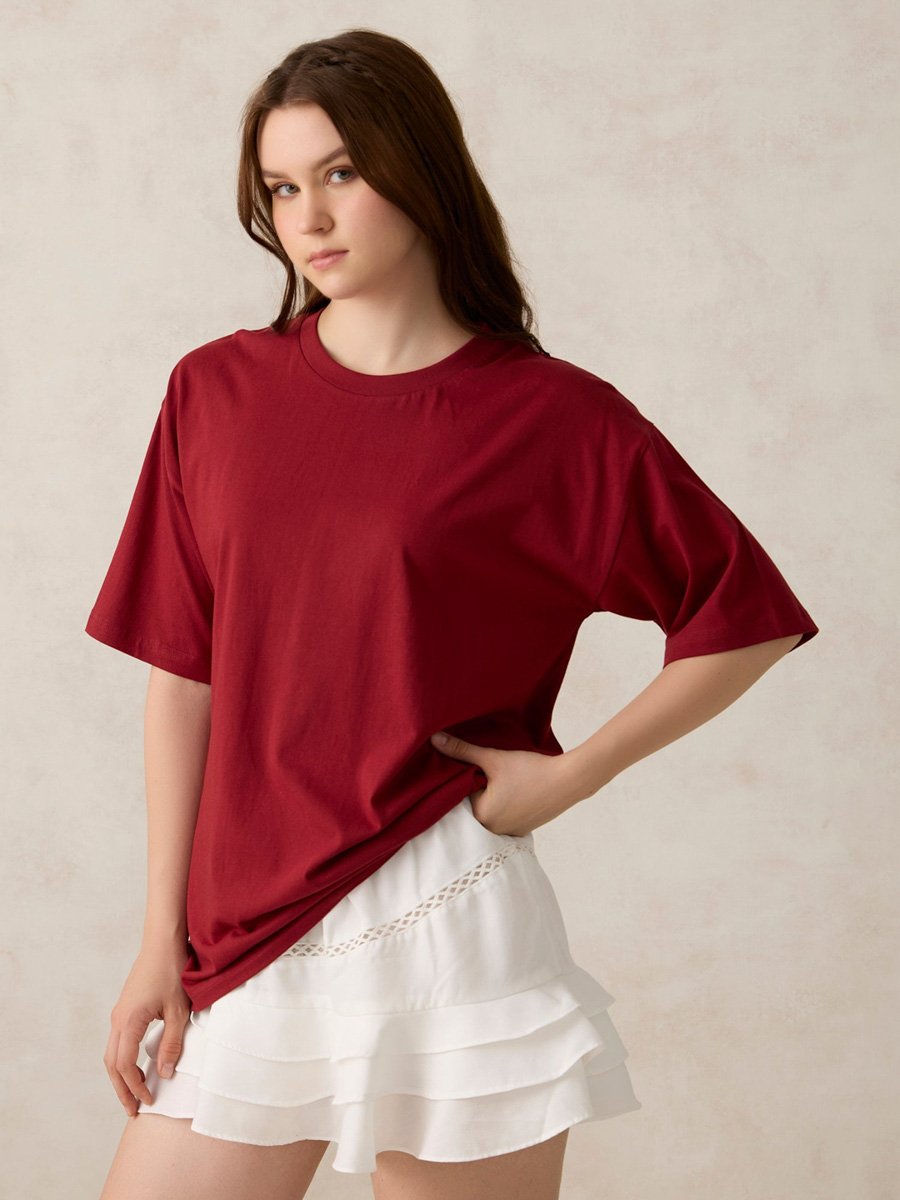 Maroon Oversized Graphic T-Shirt with Icy Drink Print