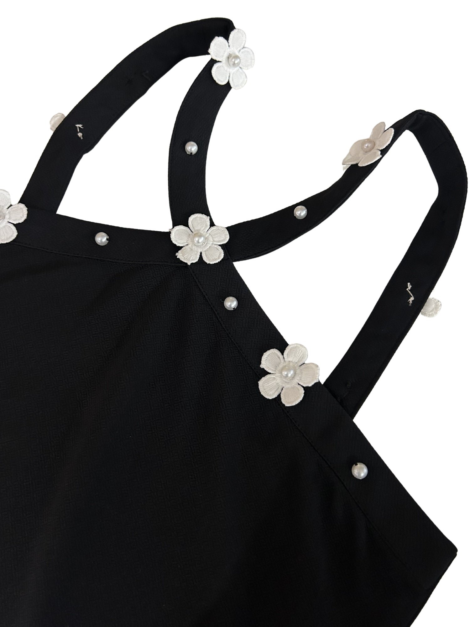Black Halter Tank Top with Floral and Pearl Embellishments