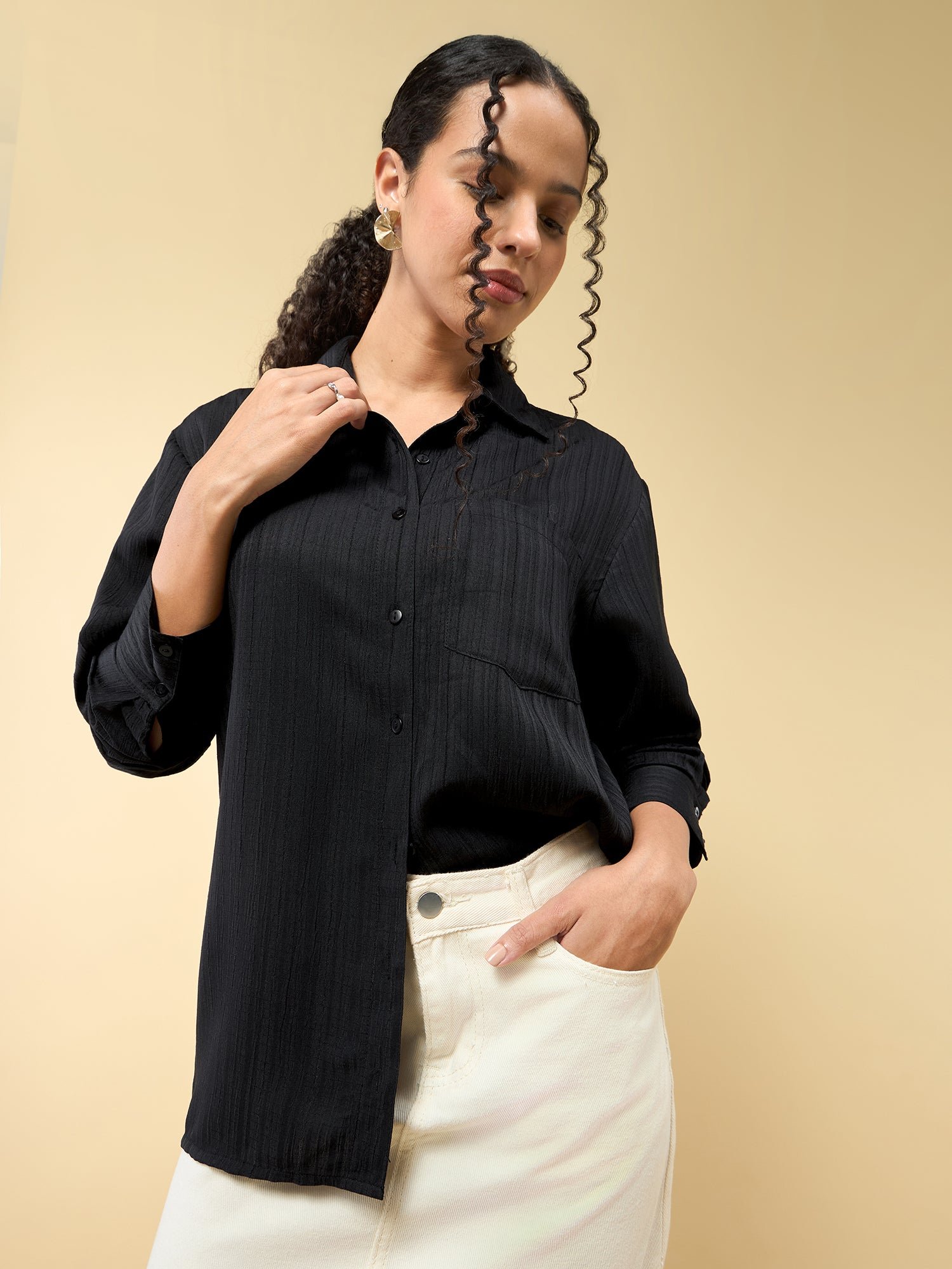 Black Long Sleeve Relaxed Shirt