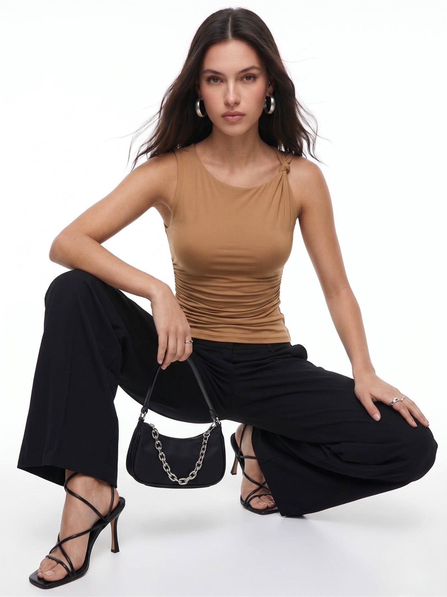 Brown Knot Detail Sleeveless Top