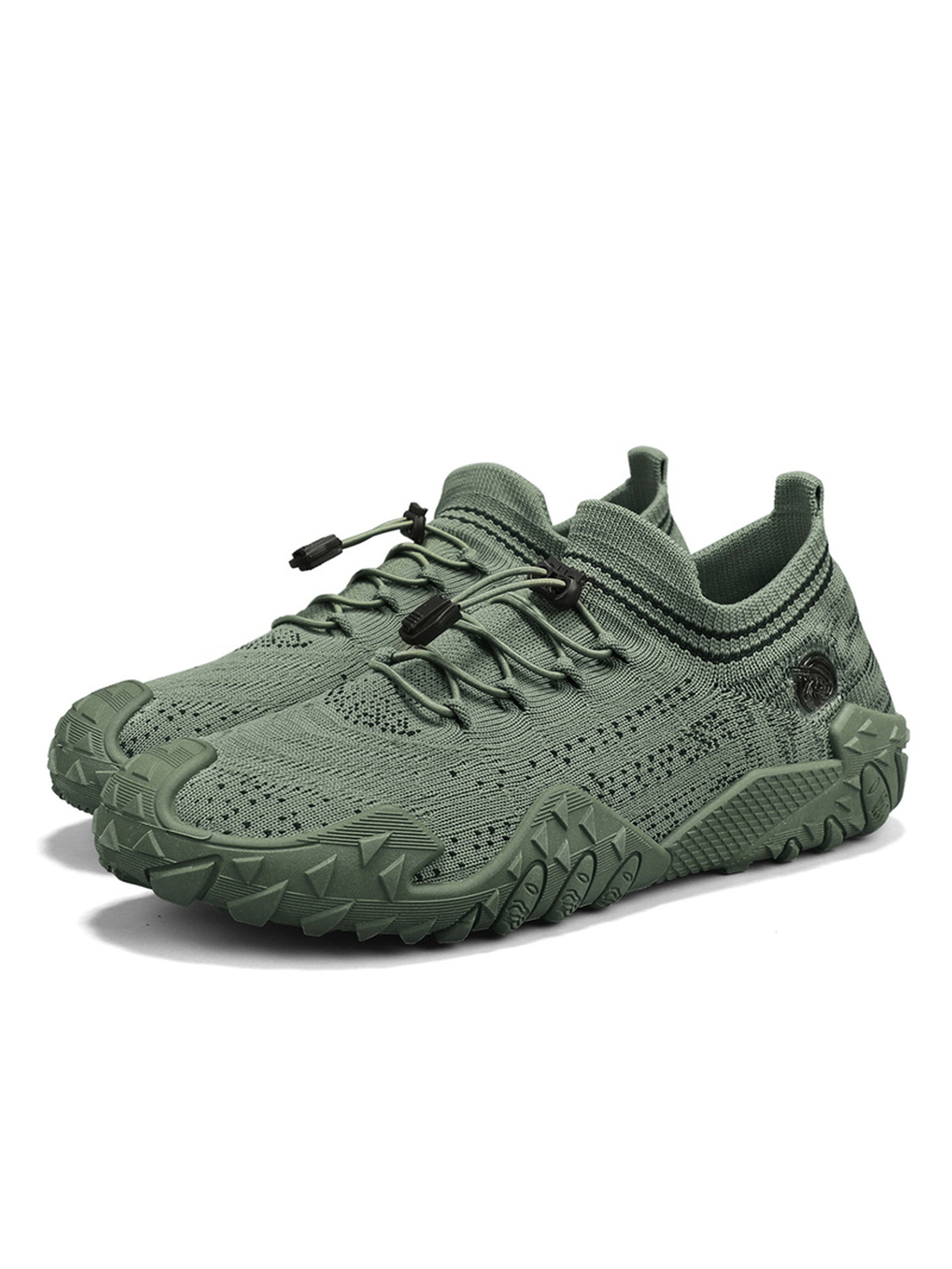 Mens Agile Green Knit Sneakers with Adjustable Laces