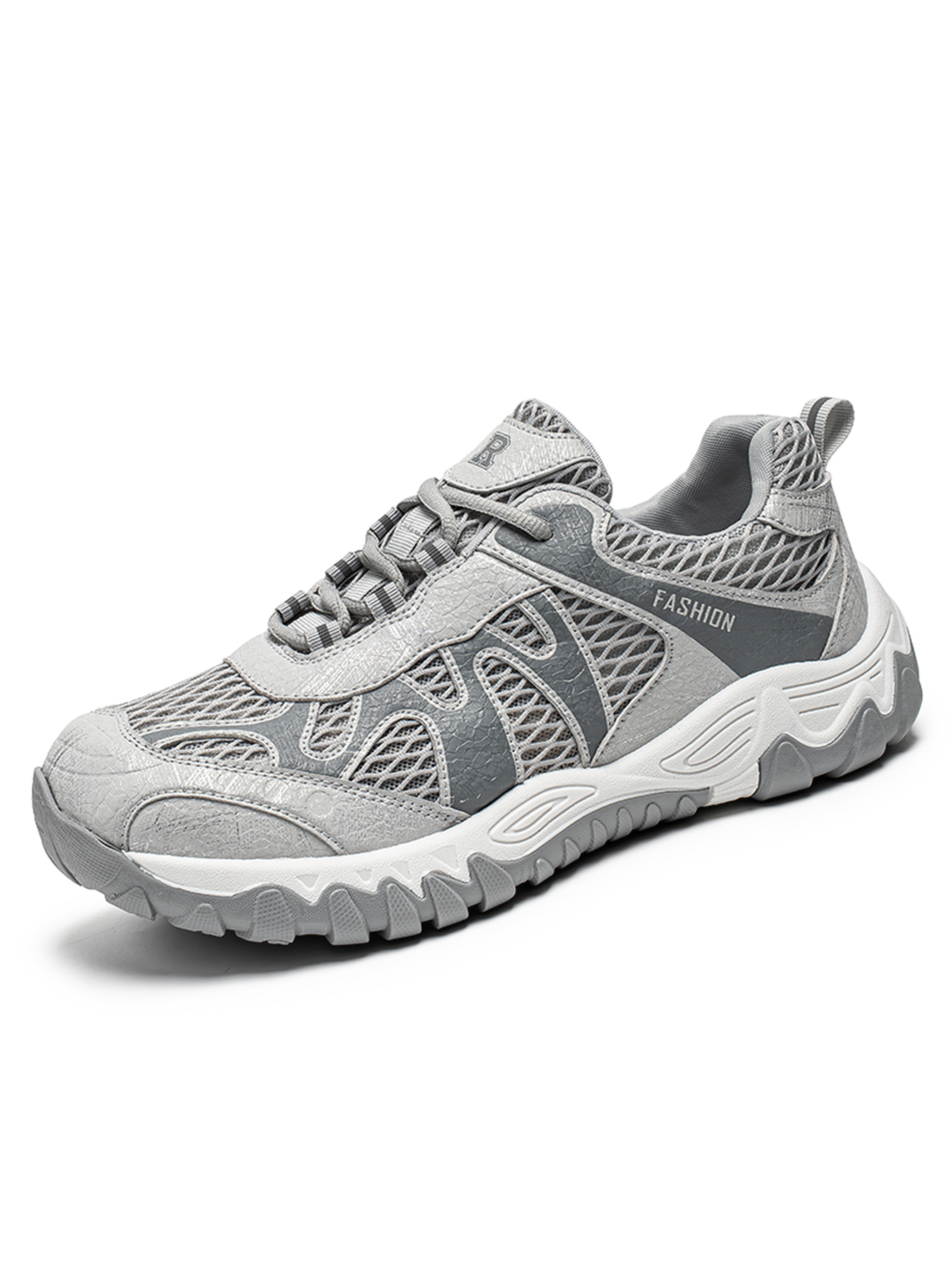 Mens Grey Textured Lace Up Sneakers