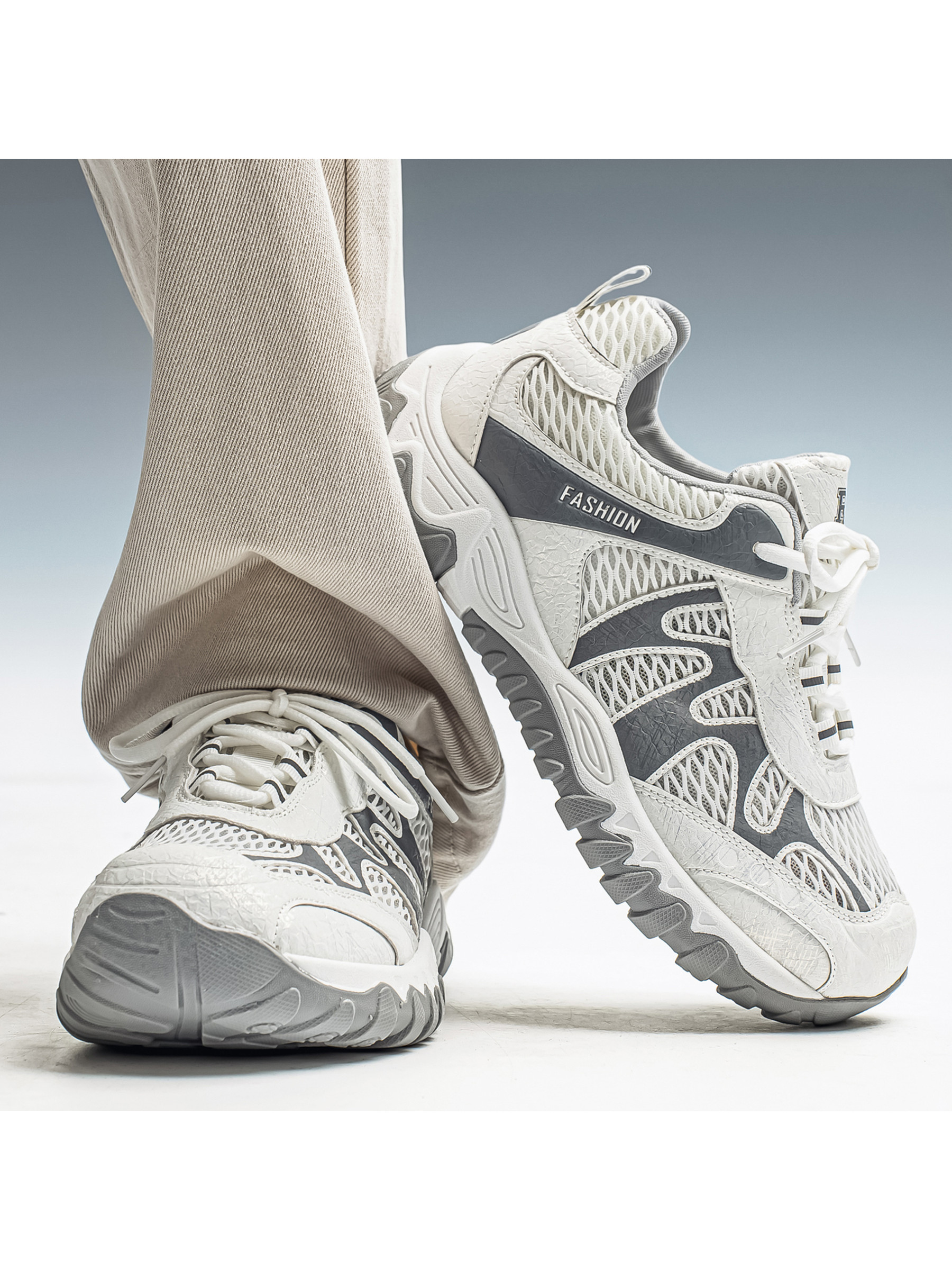 Mens Grey Textured Lace Up Sneakers