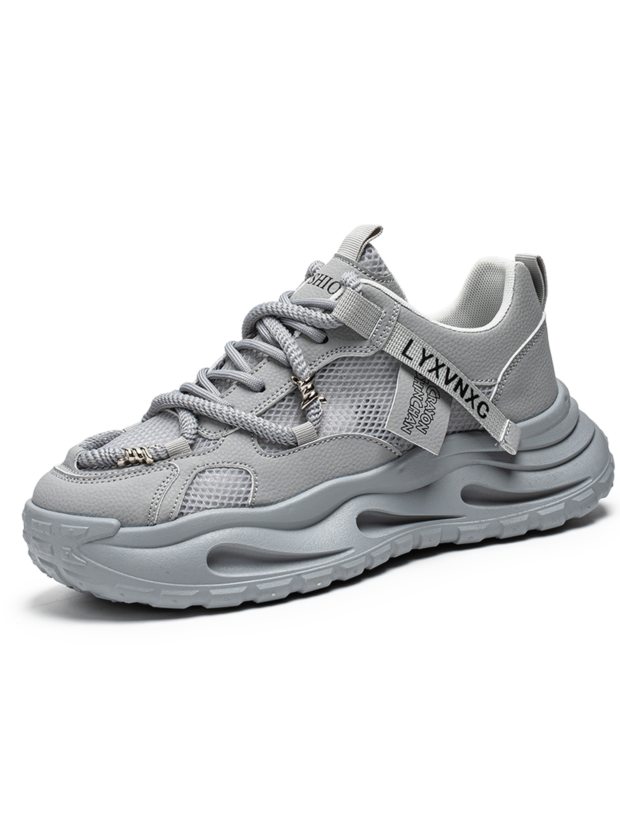Mens Grey Mesh Chunky Sneakers