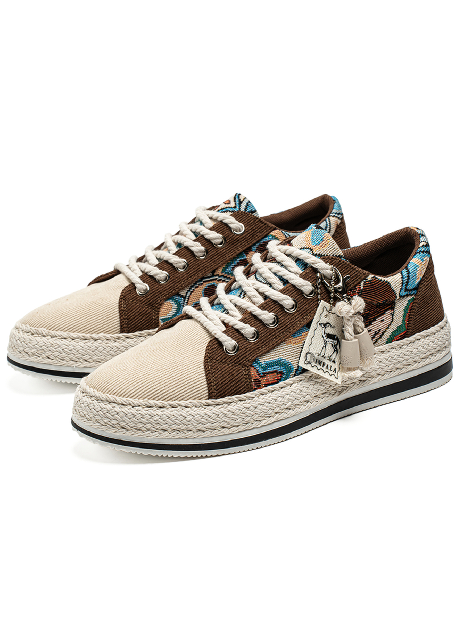Mens Brown Patterned Espadrille Sneakers