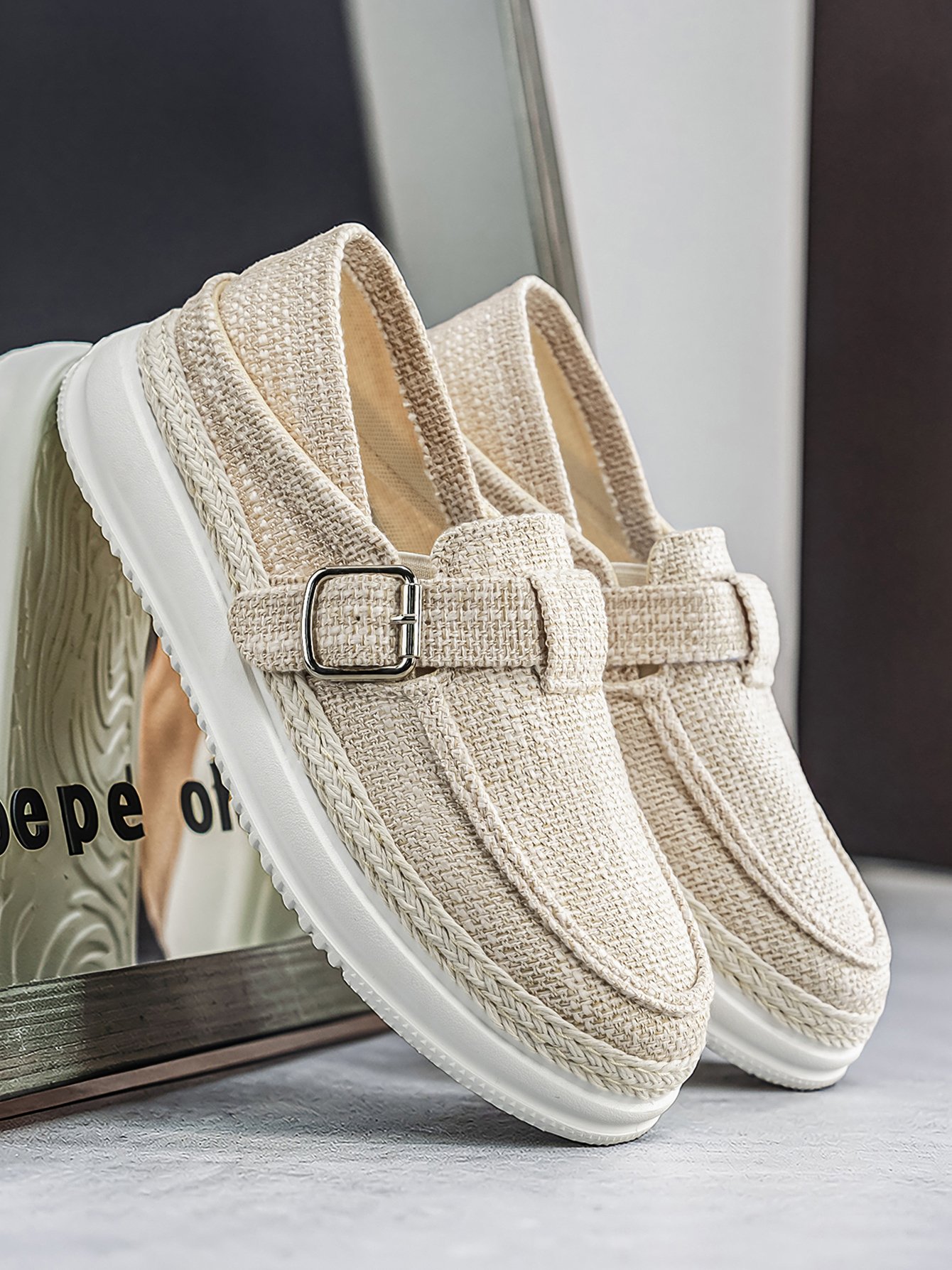 Woven Casual Shoes with Buckle Detail