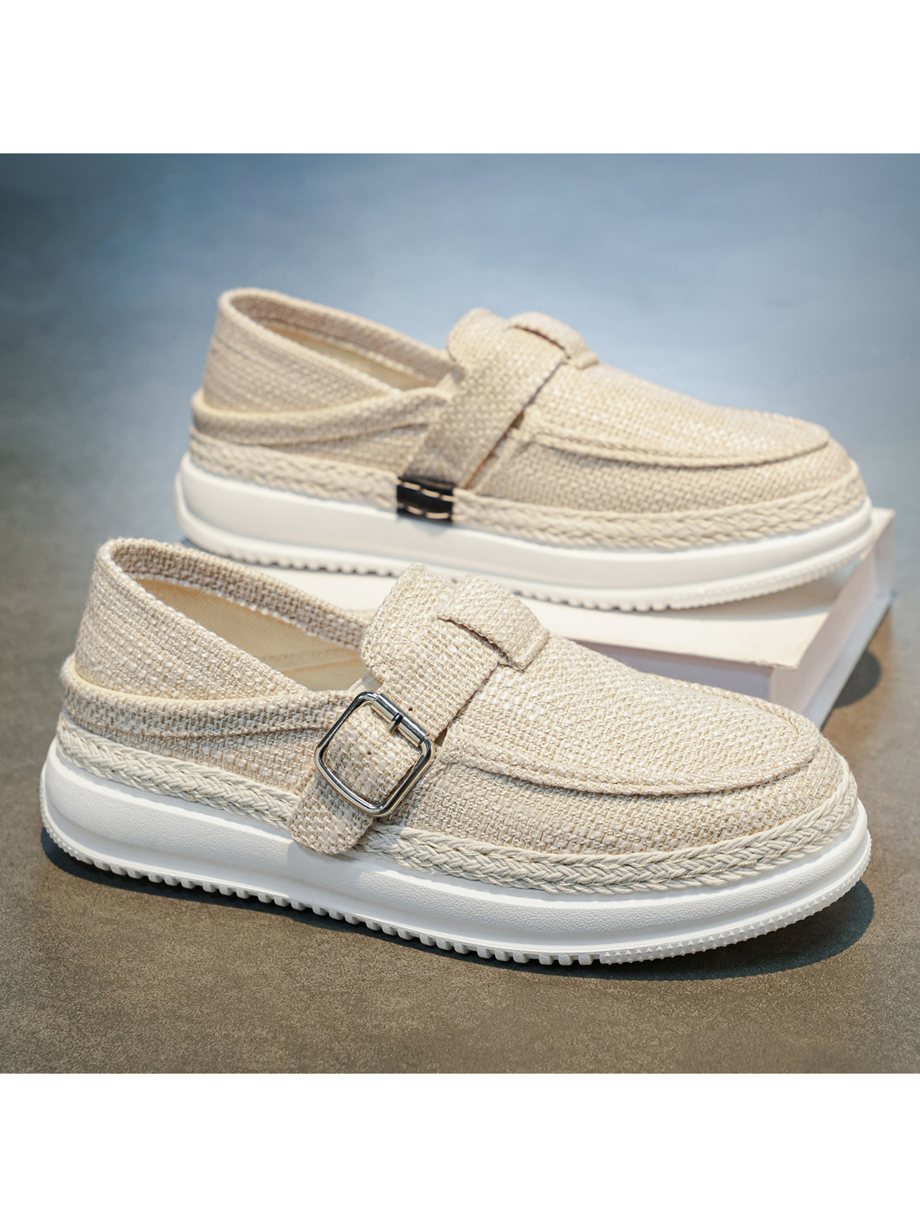 Woven Casual Shoes with Buckle Detail