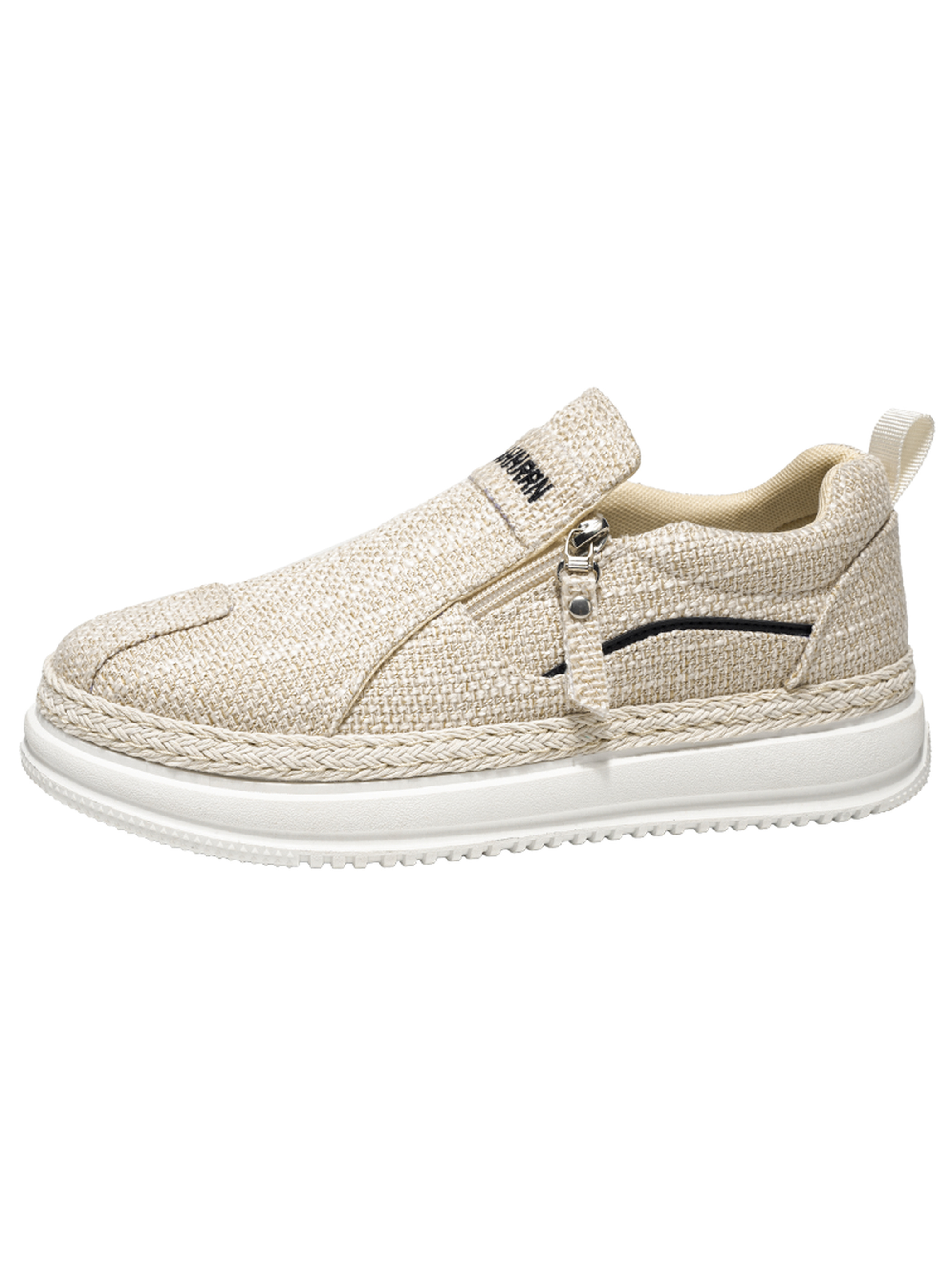 Woven Casual Slip-On Shoes with Zipper Detail