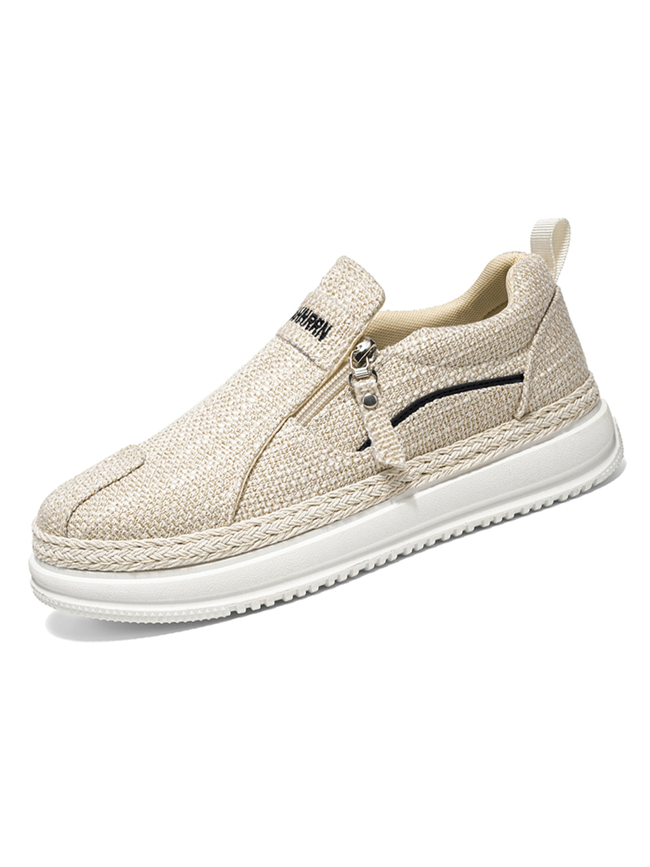 Woven Casual Slip-On Shoes with Zipper Detail