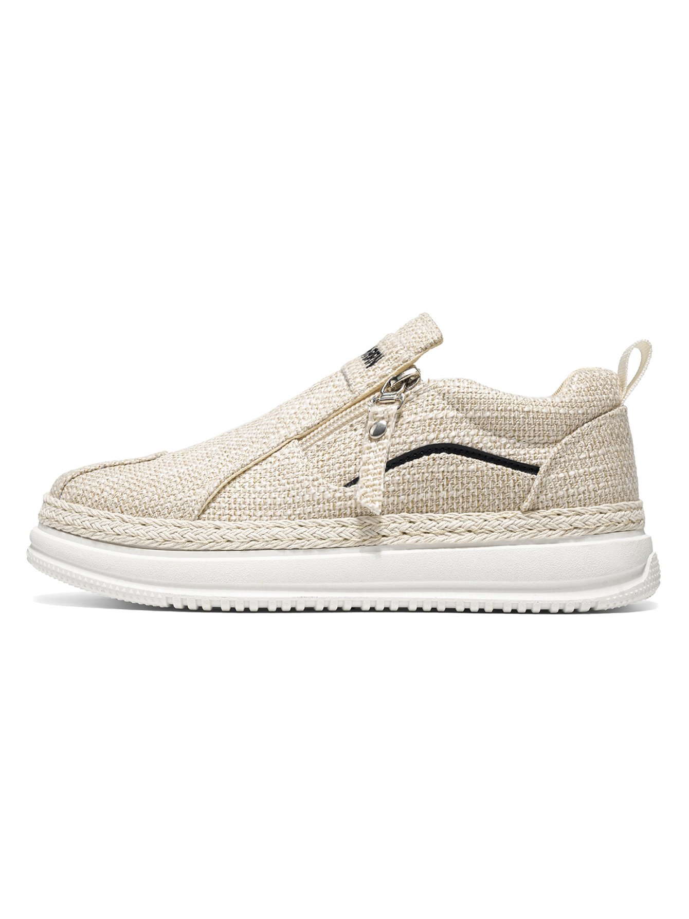 Woven Casual Slip-On Shoes with Zipper Detail