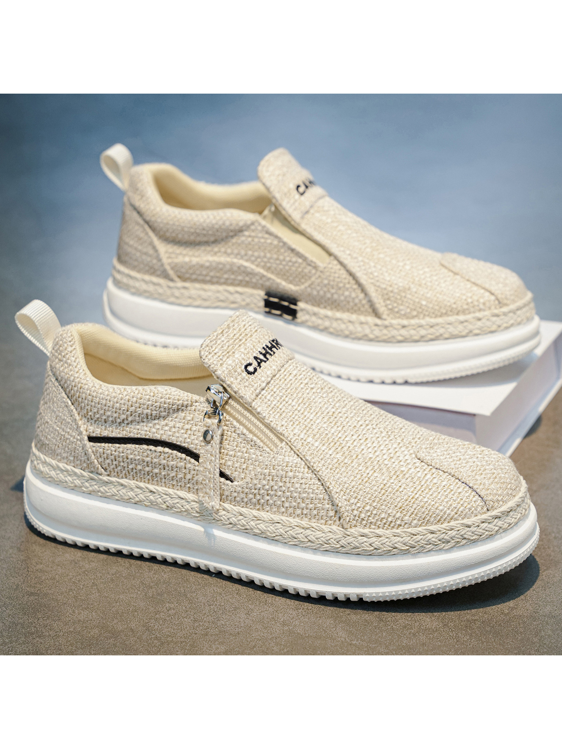 Woven Casual Slip-On Shoes with Zipper Detail