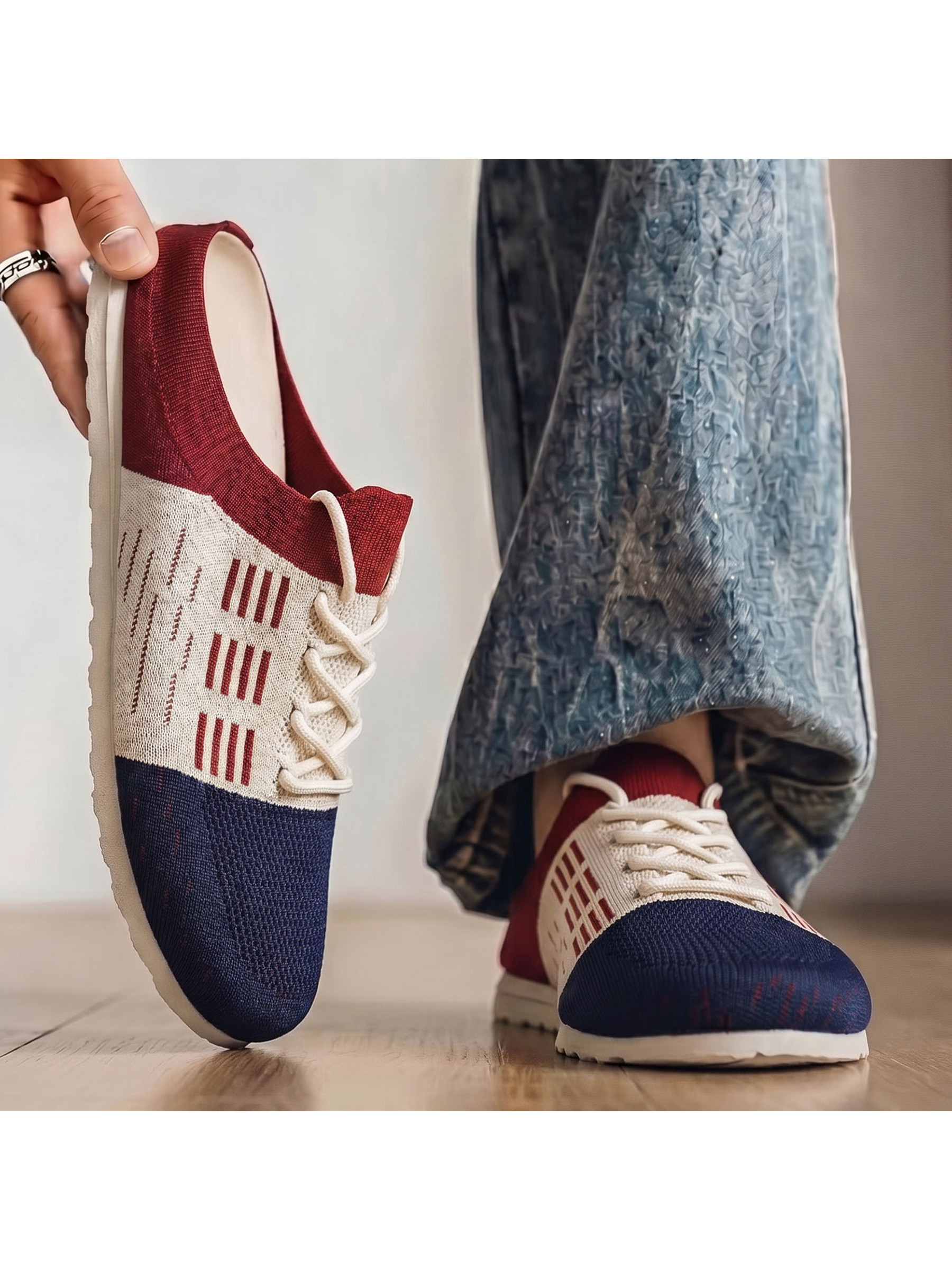 Color Block Knit Slip -On Mules