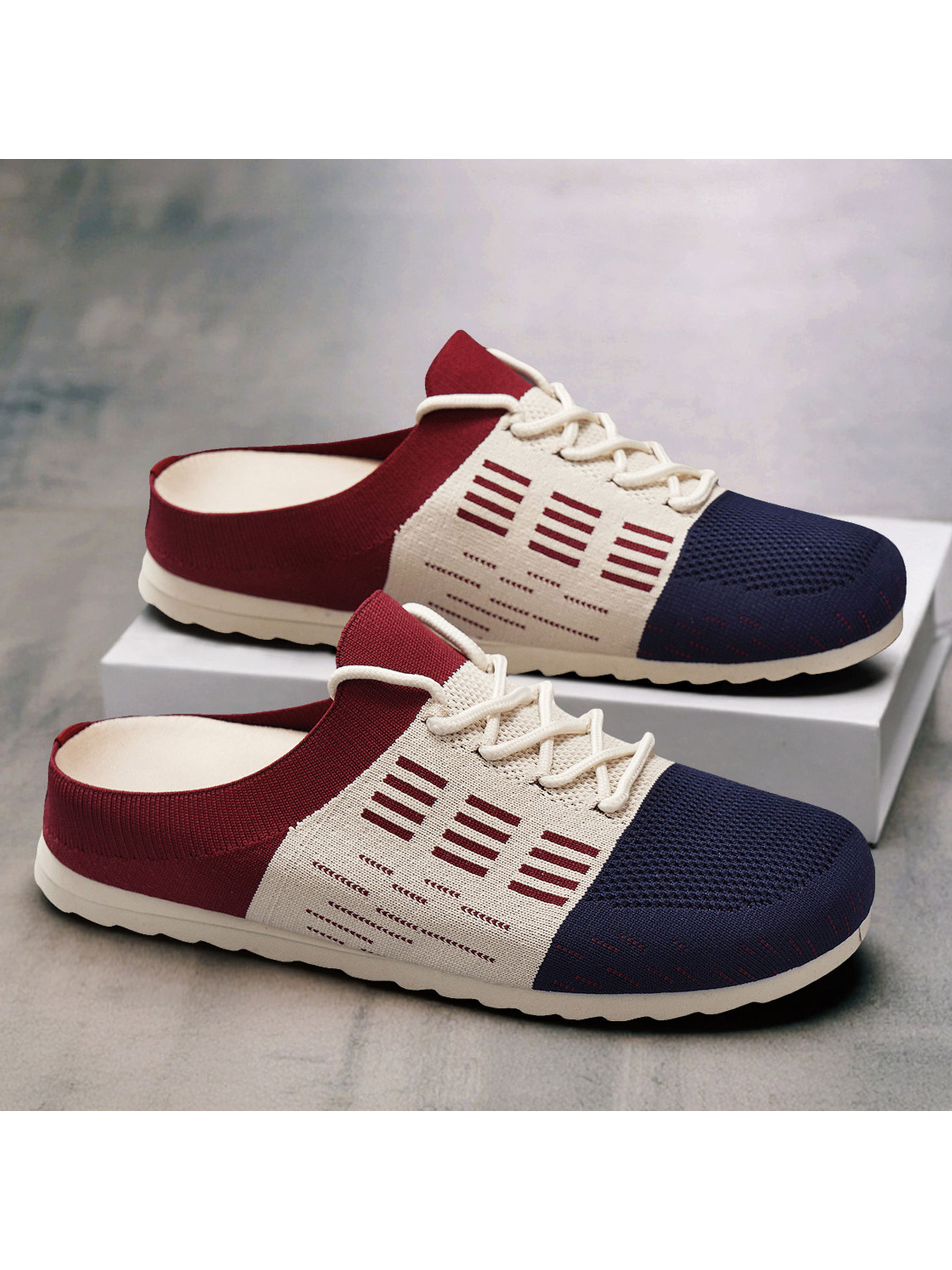 Color Block Knit Slip -On Mules