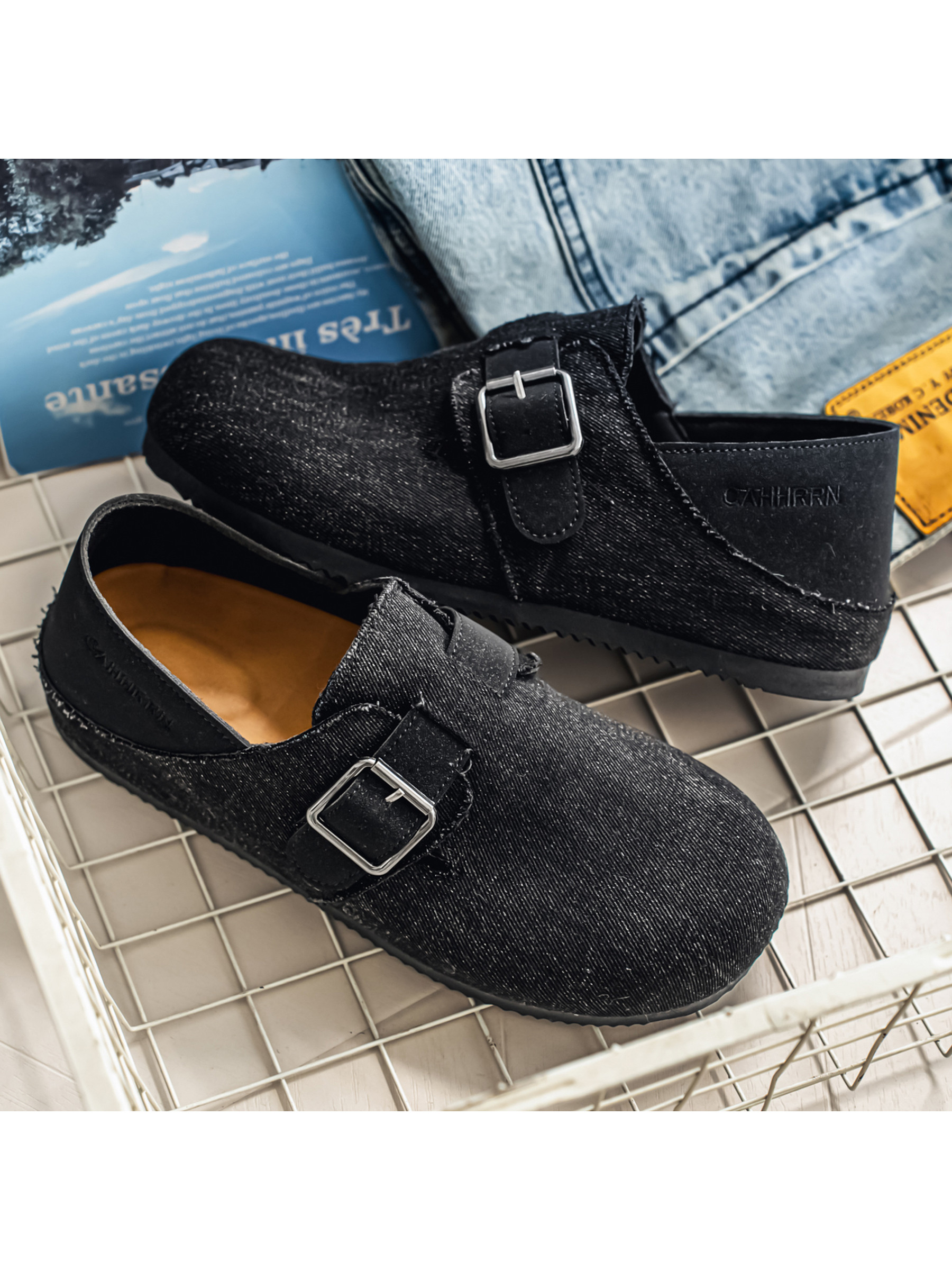 Denim Look Buckle Casual Shoes