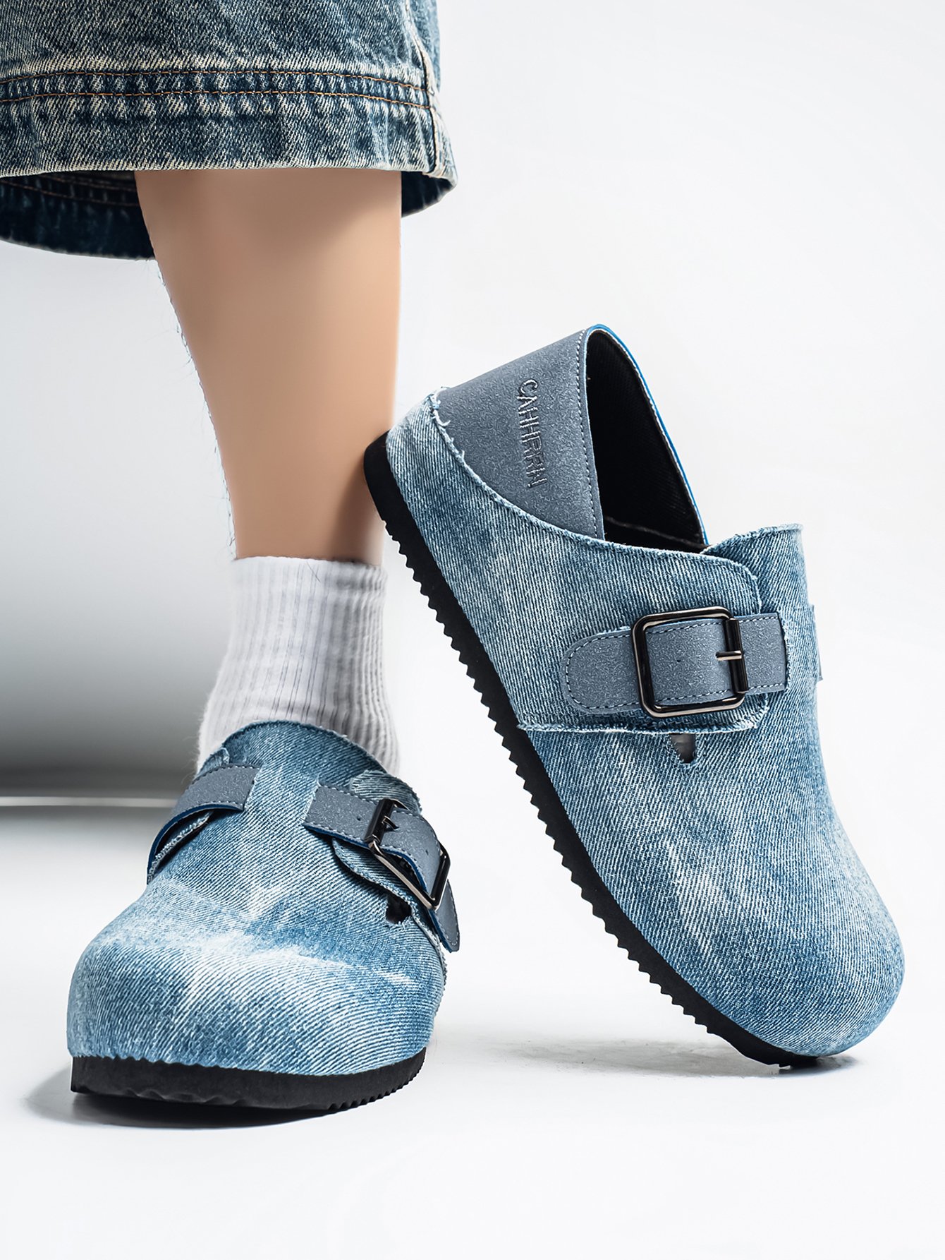 Denim-Look Buckle Casual Shoes