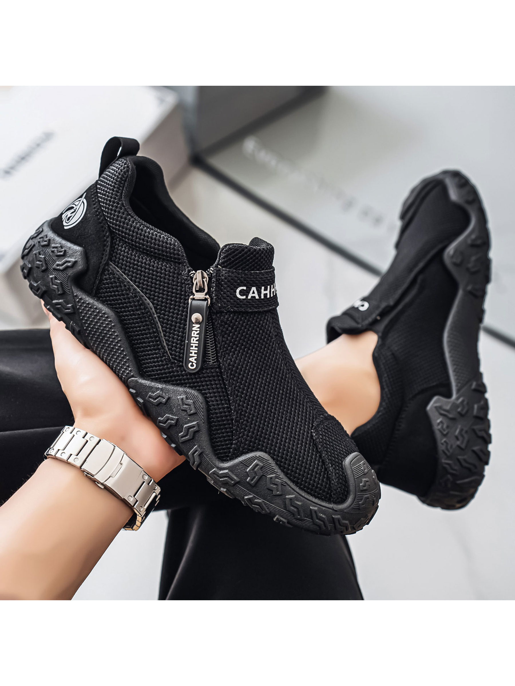 Slip-On Casual Shoes with Zipper Detail
