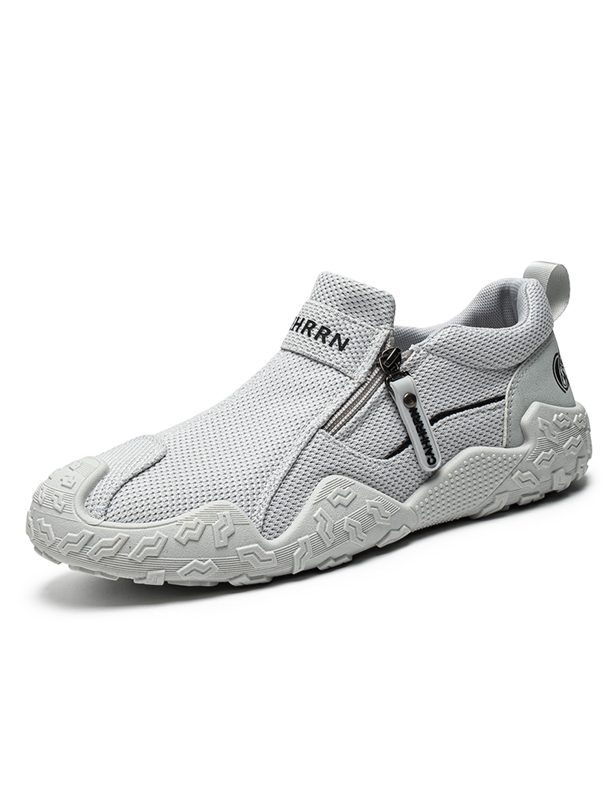 Mens Grey Mesh Slip-On Sneakers with Zipper Detail