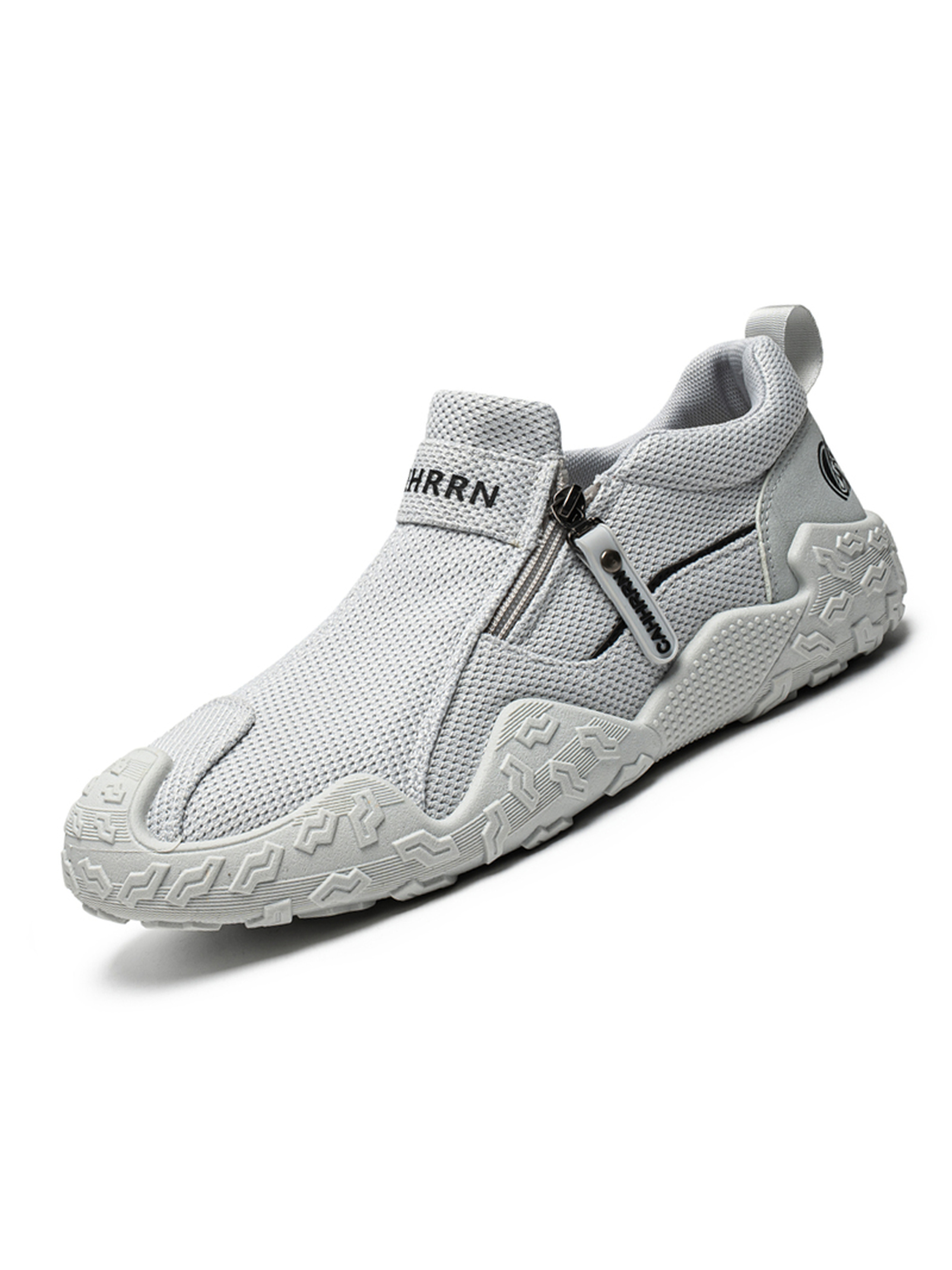 Mens Grey Mesh Slip-On Sneakers with Zipper Detail