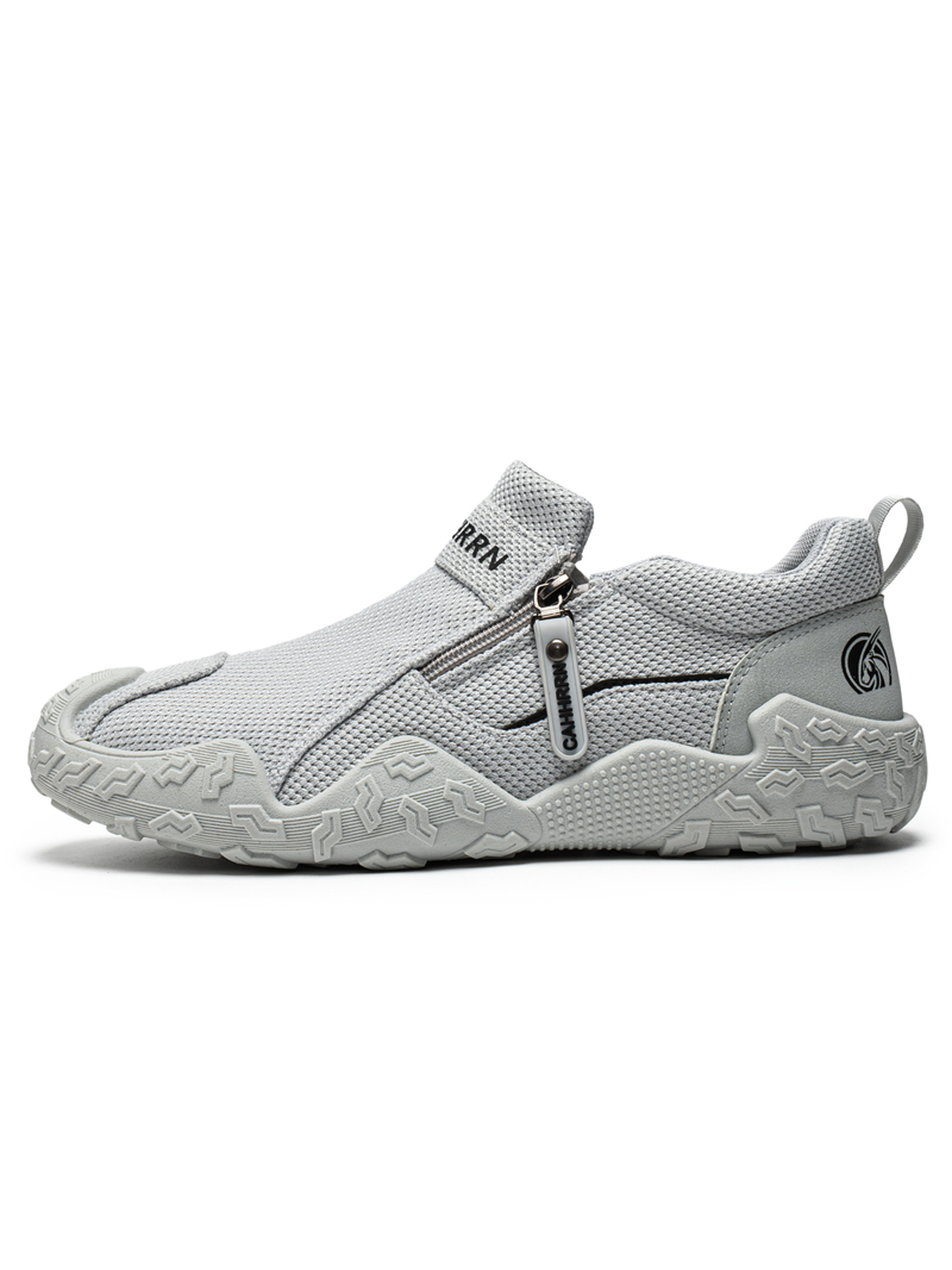 Mens Grey Mesh Slip-On Sneakers with Zipper Detail