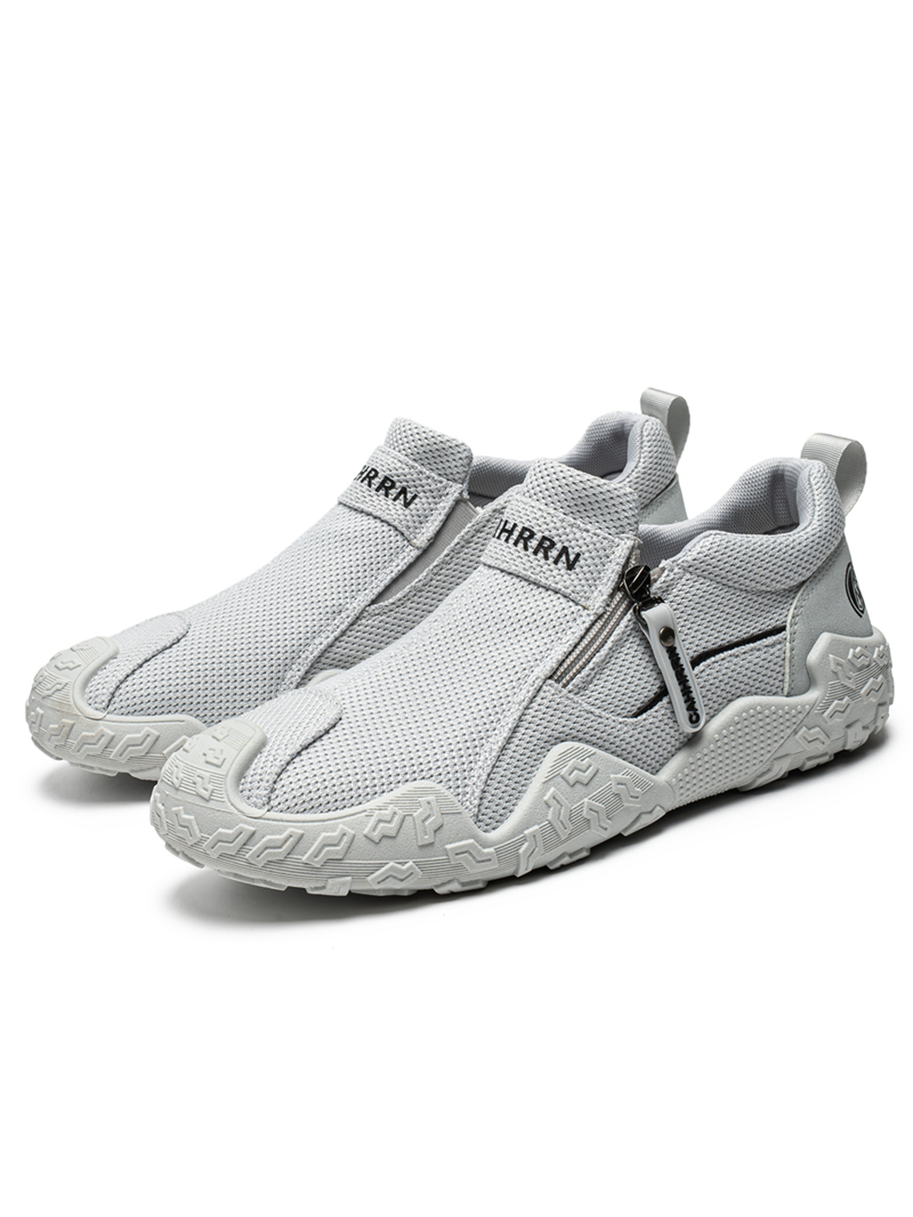 Mens Grey Mesh Slip-On Sneakers with Zipper Detail