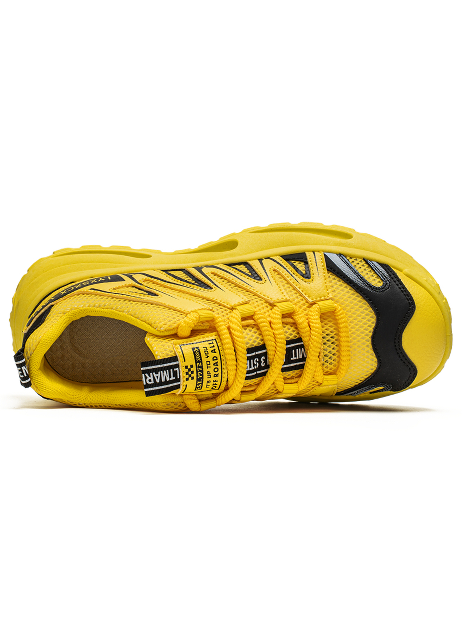 Mens Yellow Mesh Lace Up Sneakers