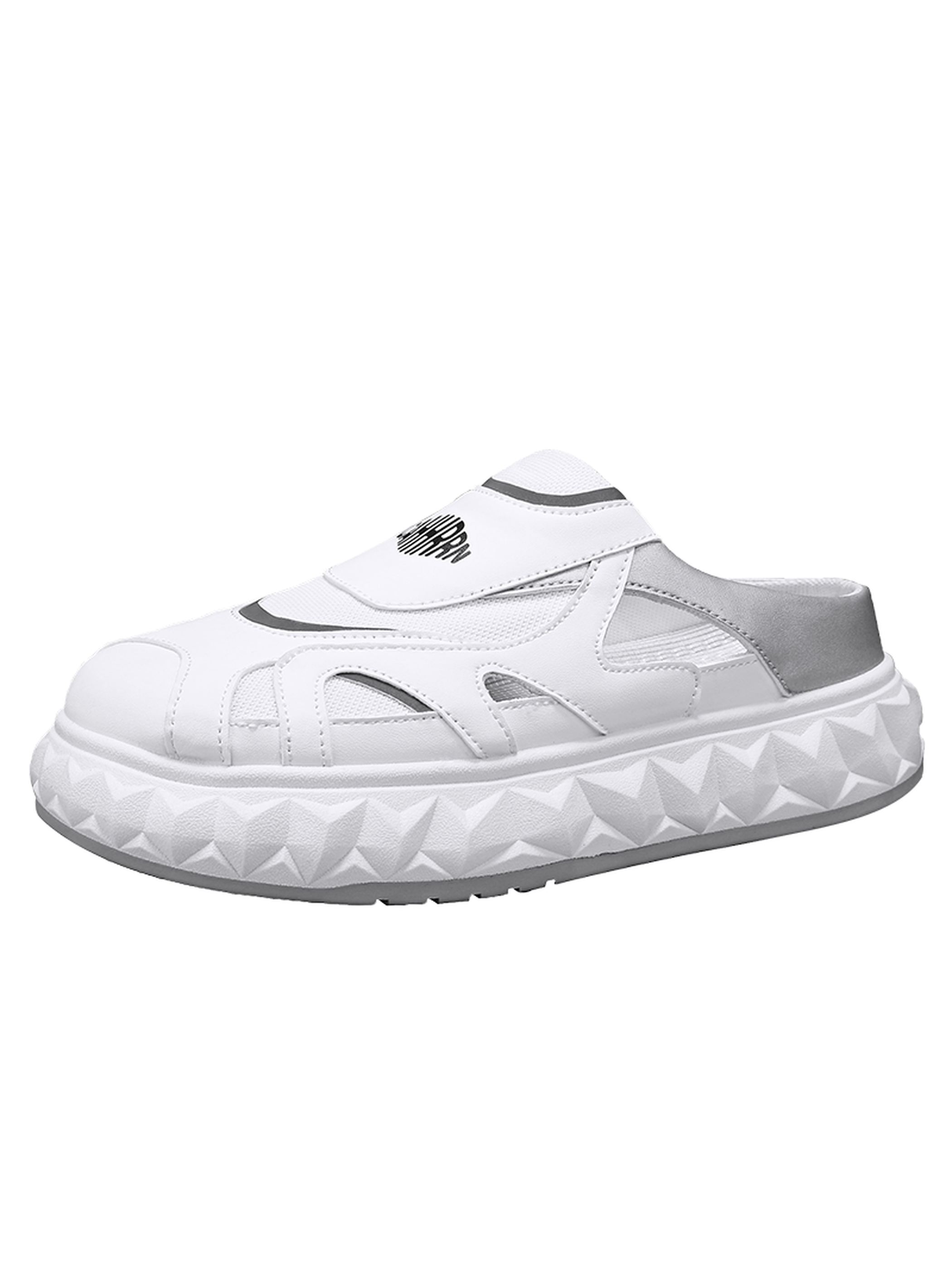 Mens White Slip-On Shoes with Geometric Sole