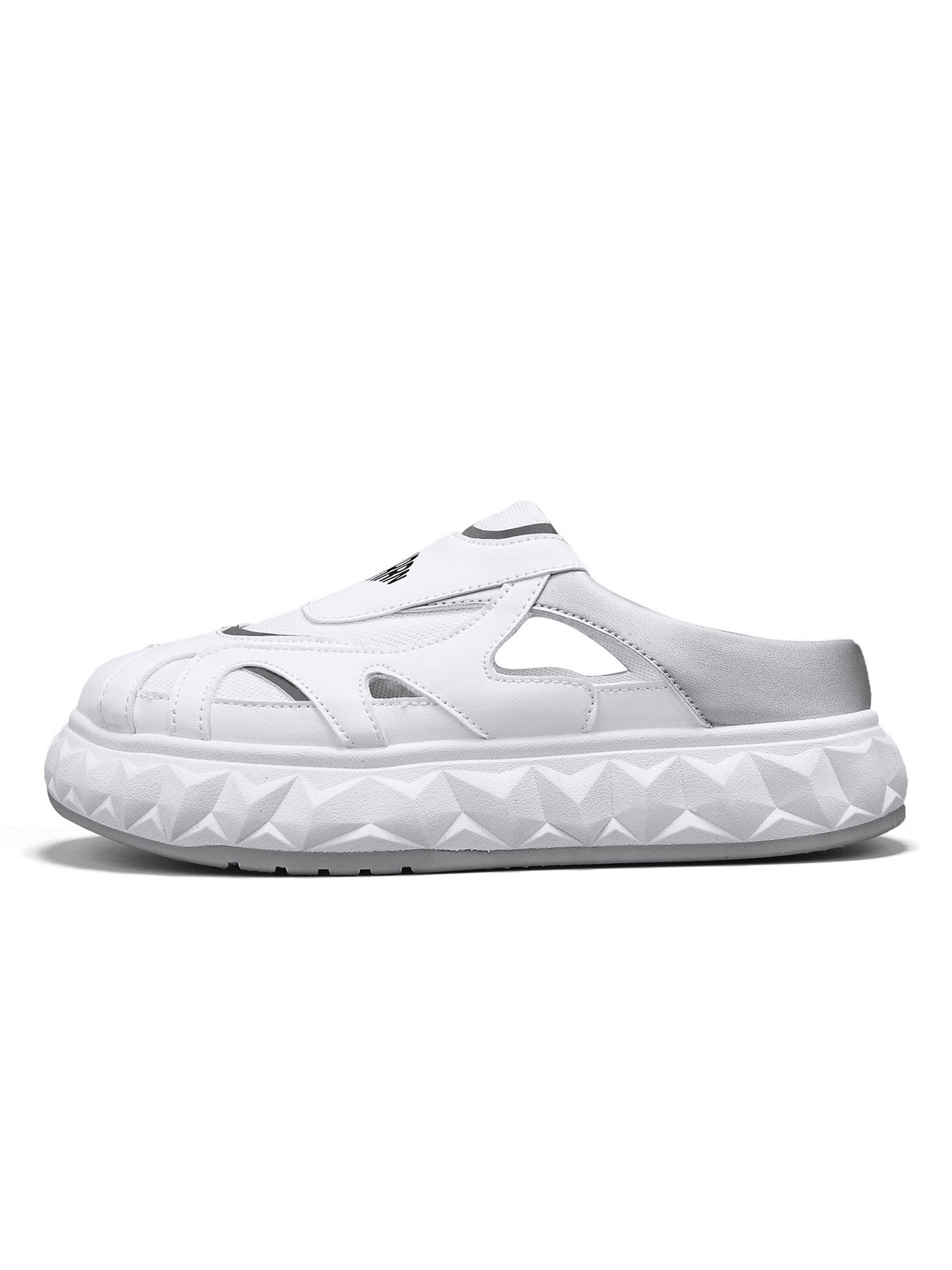 Mens White Slip-On Shoes with Geometric Sole
