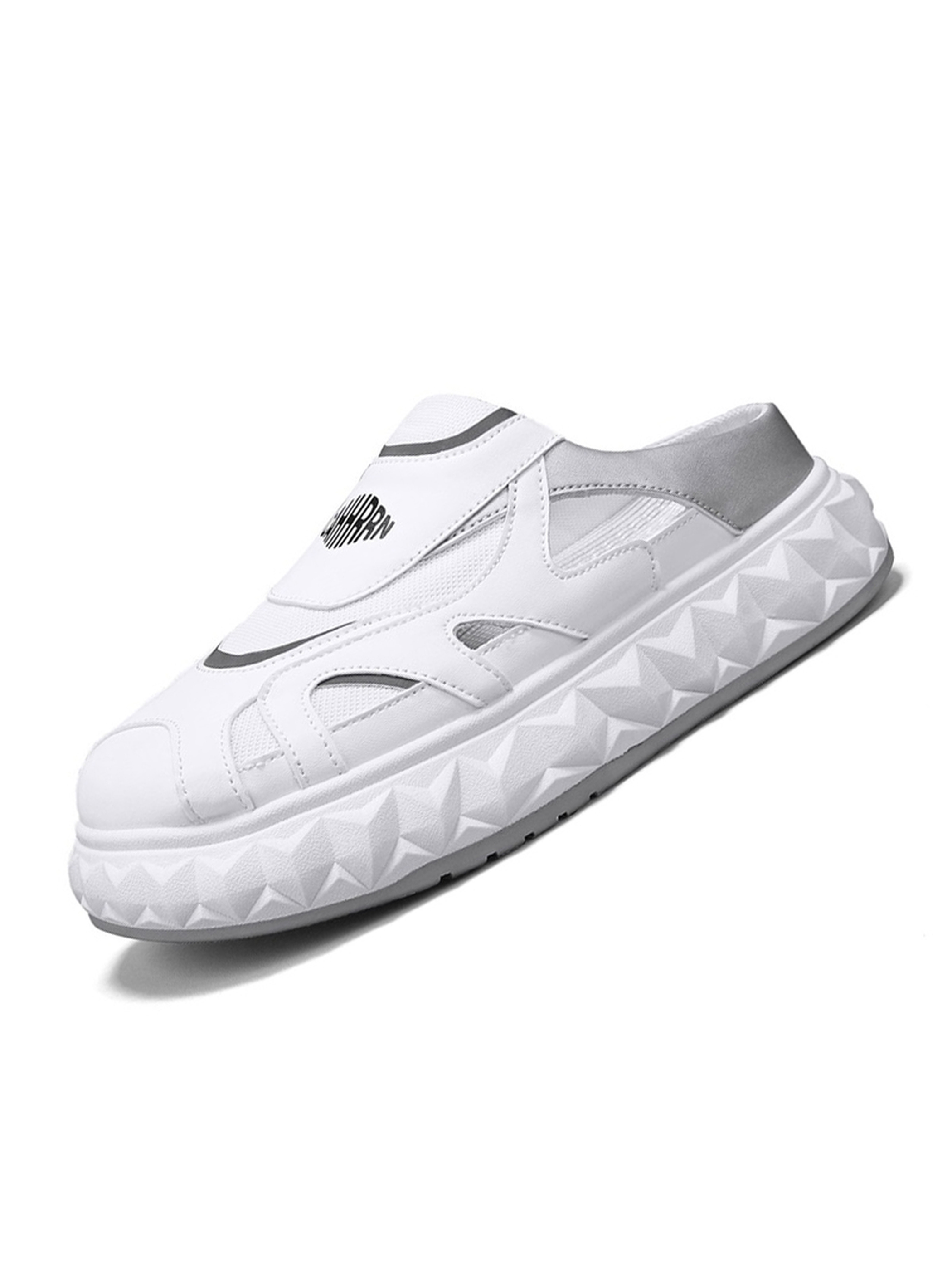 Mens White Slip-On Shoes with Geometric Sole