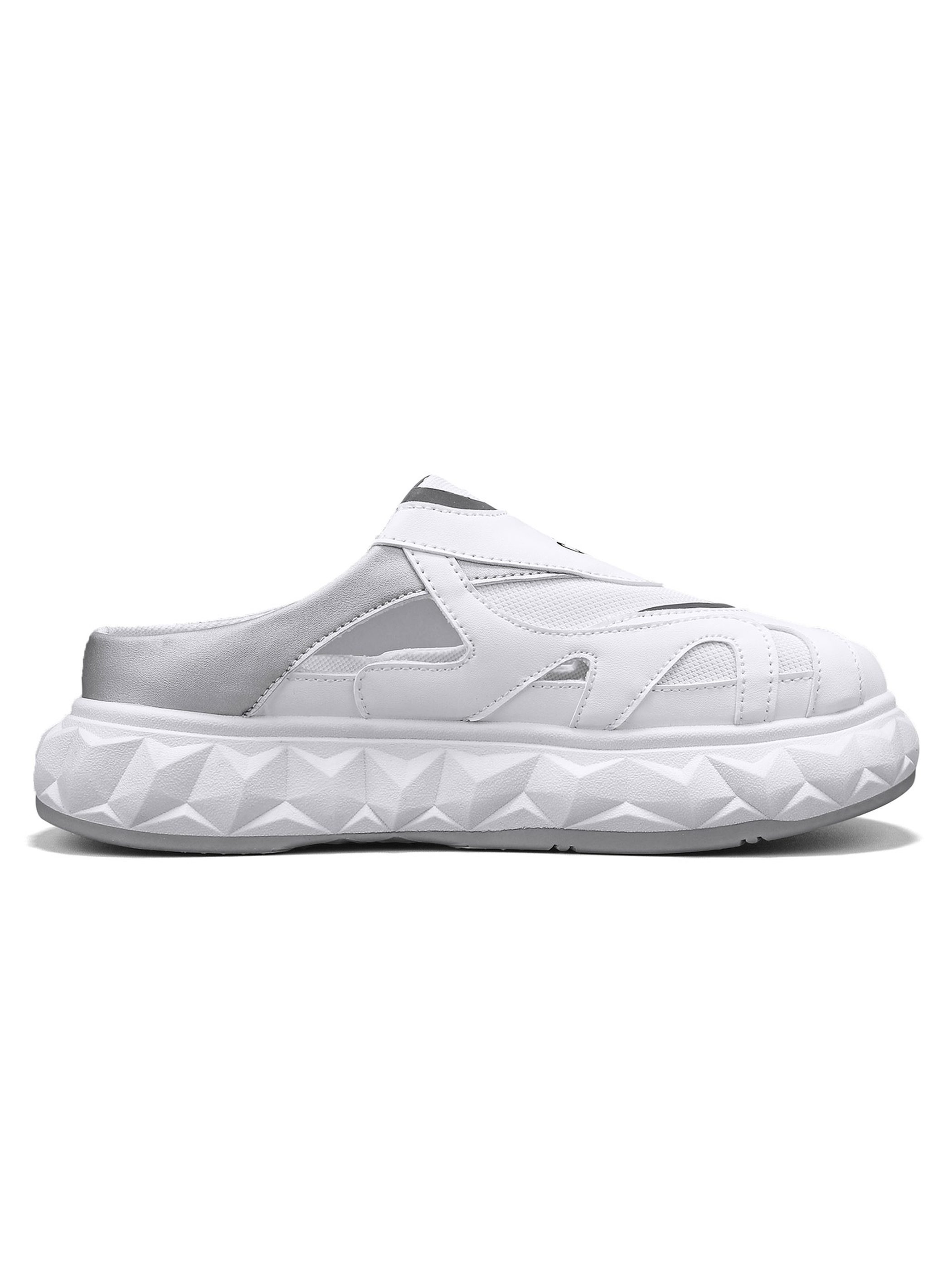 Mens White Slip-On Shoes with Geometric Sole