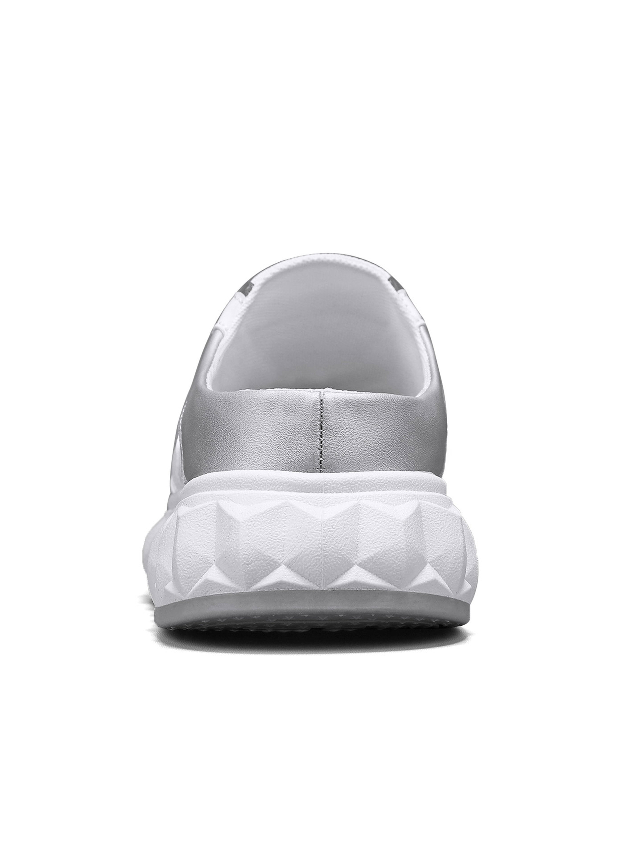 Mens White Slip-On Shoes with Geometric Sole