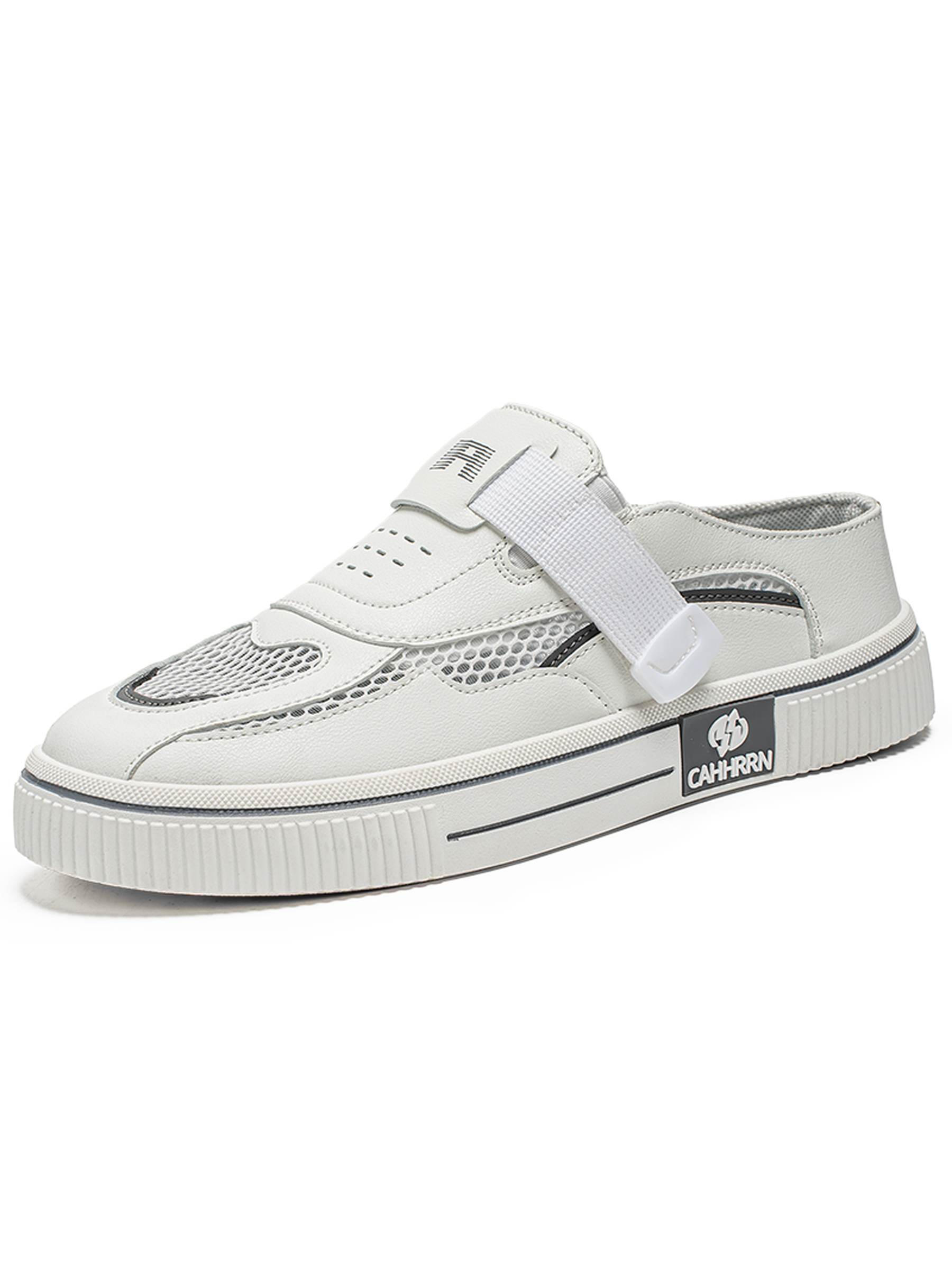 Mens White Slip-On Casual Sneakers with Mesh Detail