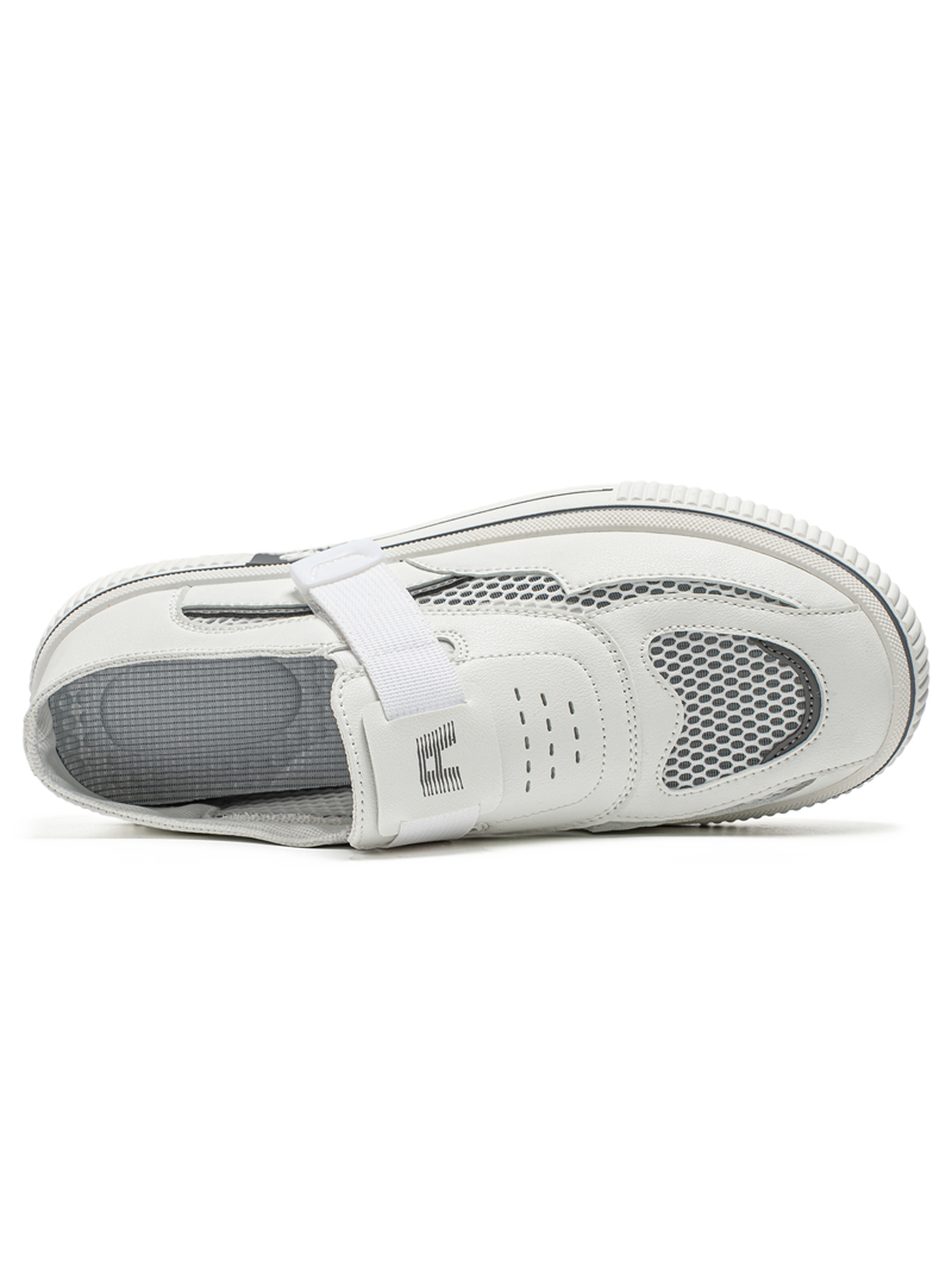 Mens White Slip-On Casual Sneakers with Mesh Detail