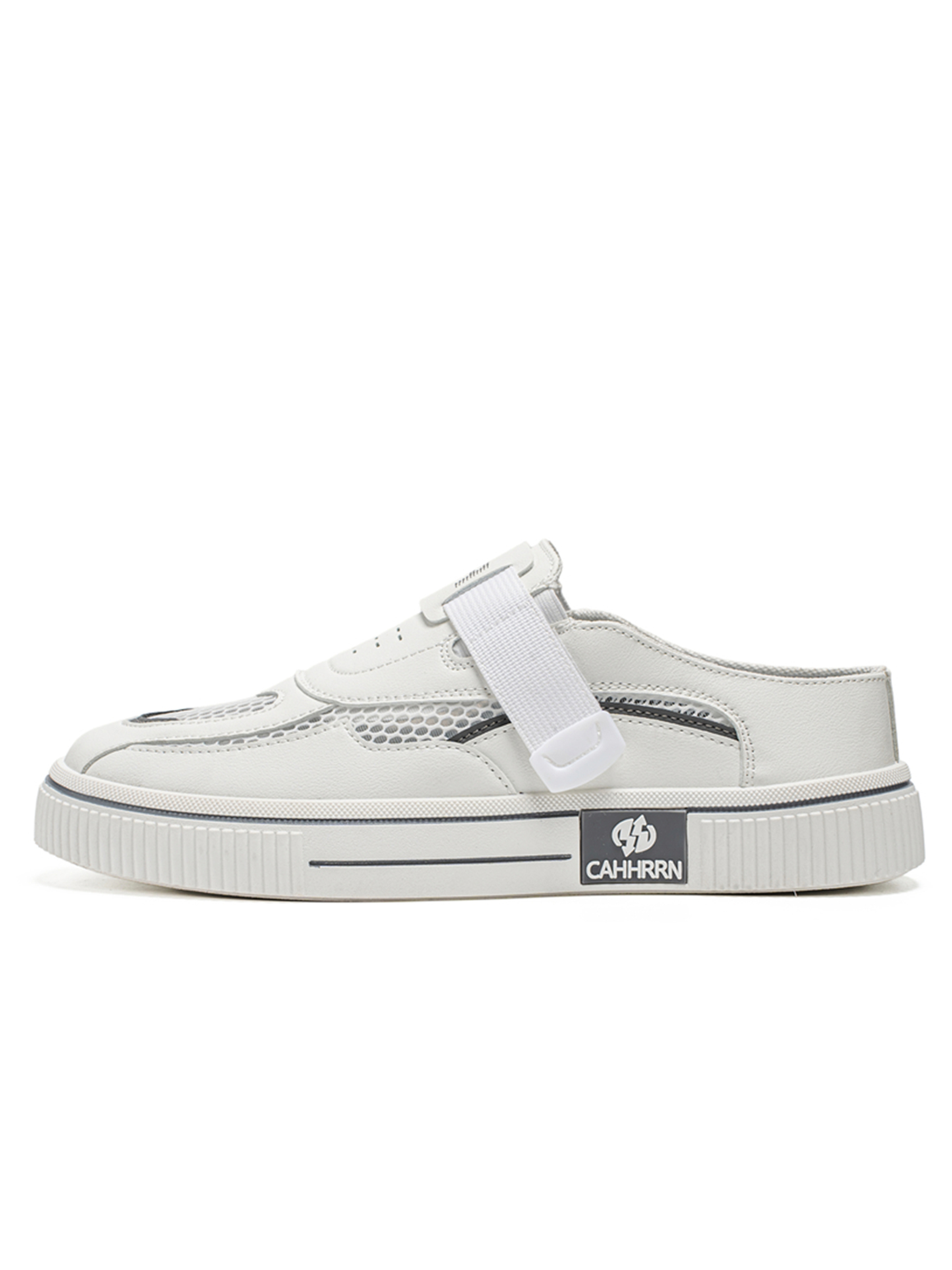 Mens White Slip-On Casual Sneakers with Mesh Detail