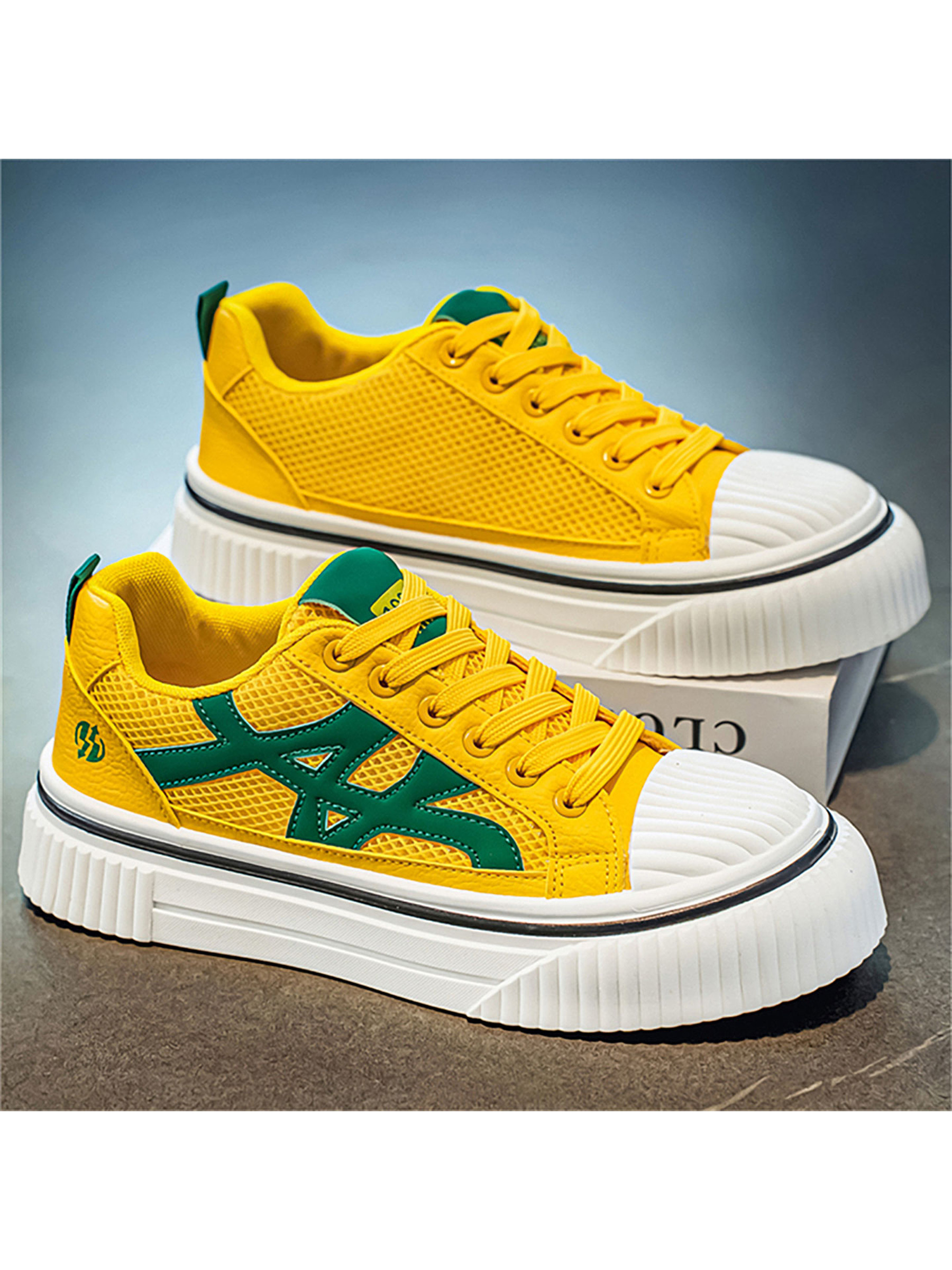 Mens Vibrant Yellow and Green Mesh Sneakers