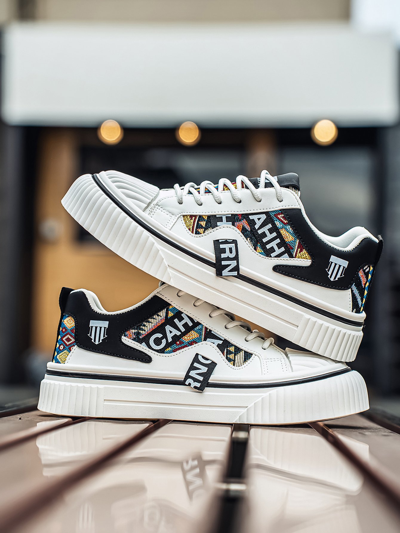 Patterned Panel Casual Sneakers