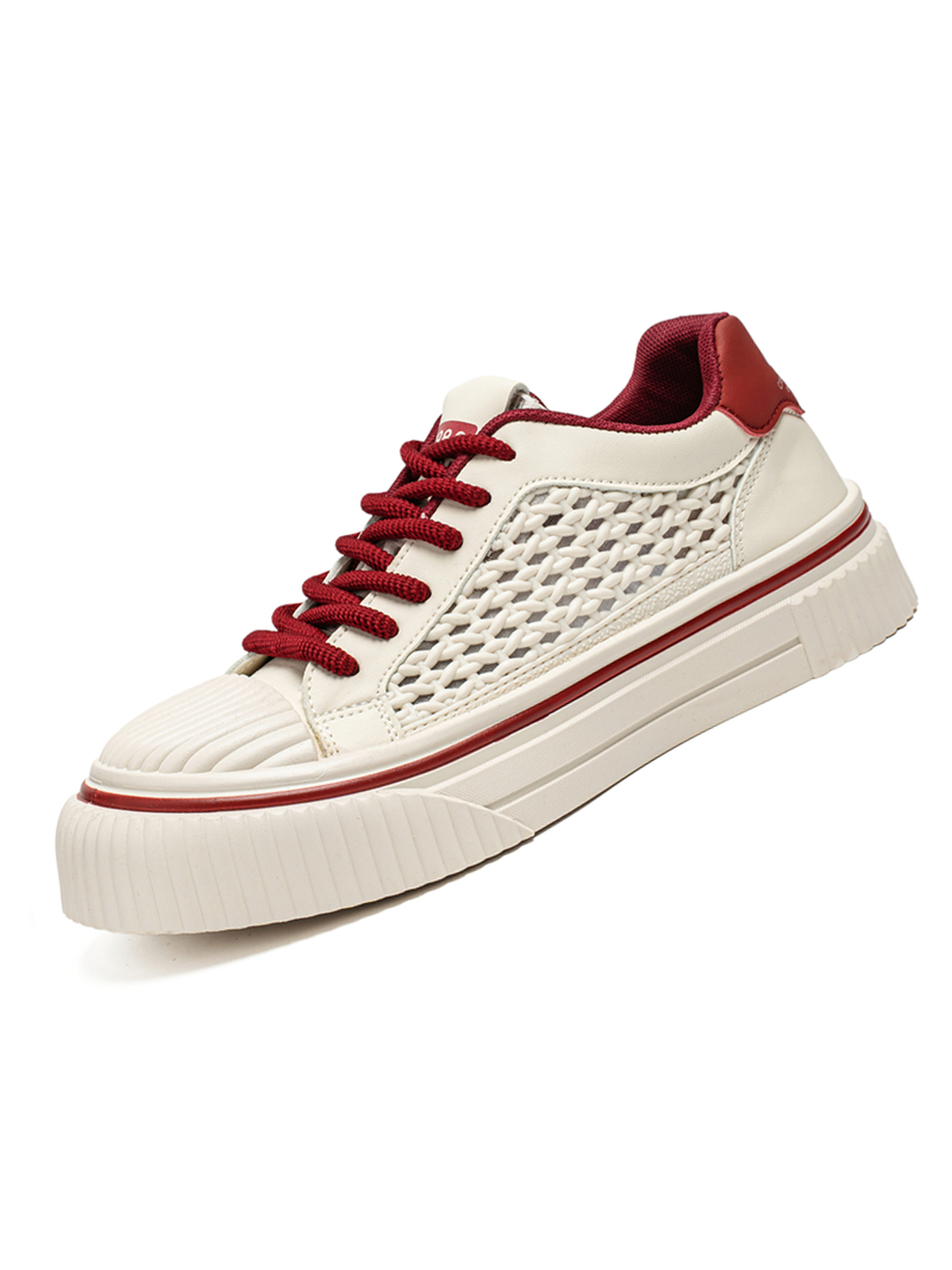 Textured Casual Shoes with Red Accents