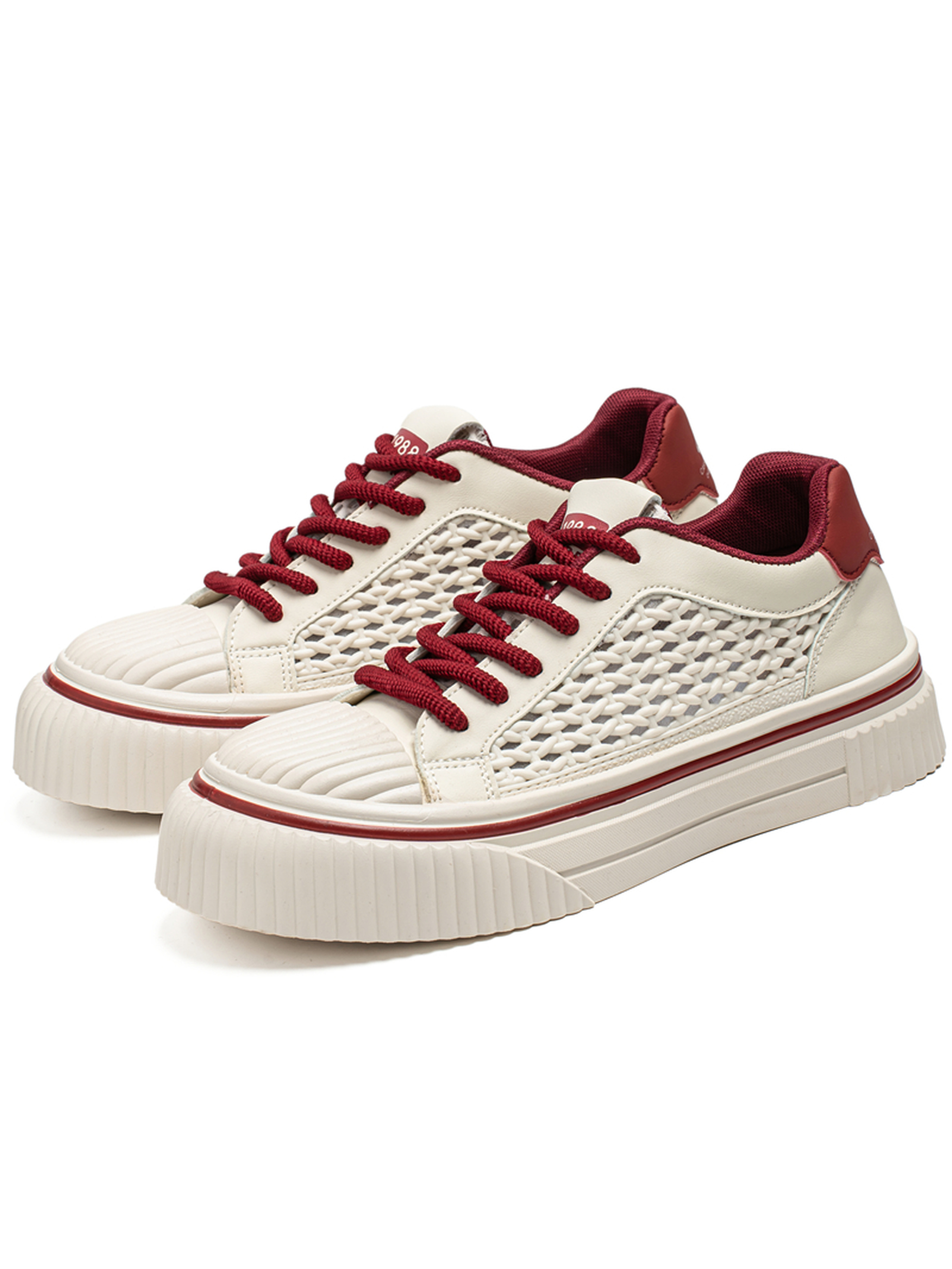 Textured Casual Shoes with Red Accents